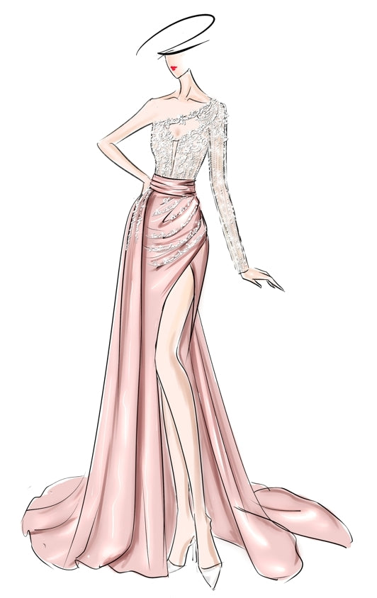 Custom Silver Rhinestone One Shoulder Sage Satin Wedding Dress