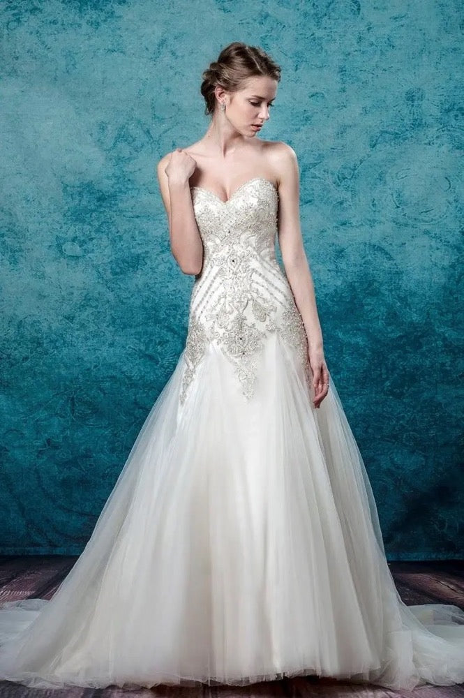 custom strapless mermaid godet wedding dress