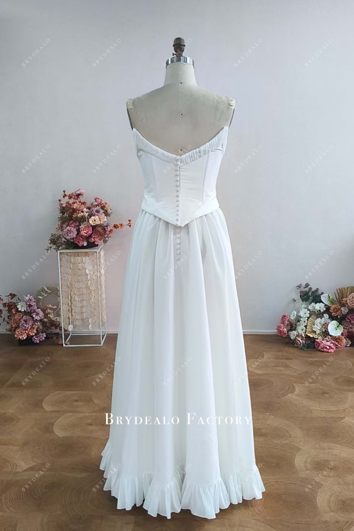 custom taffeta V back floor length wedding dress