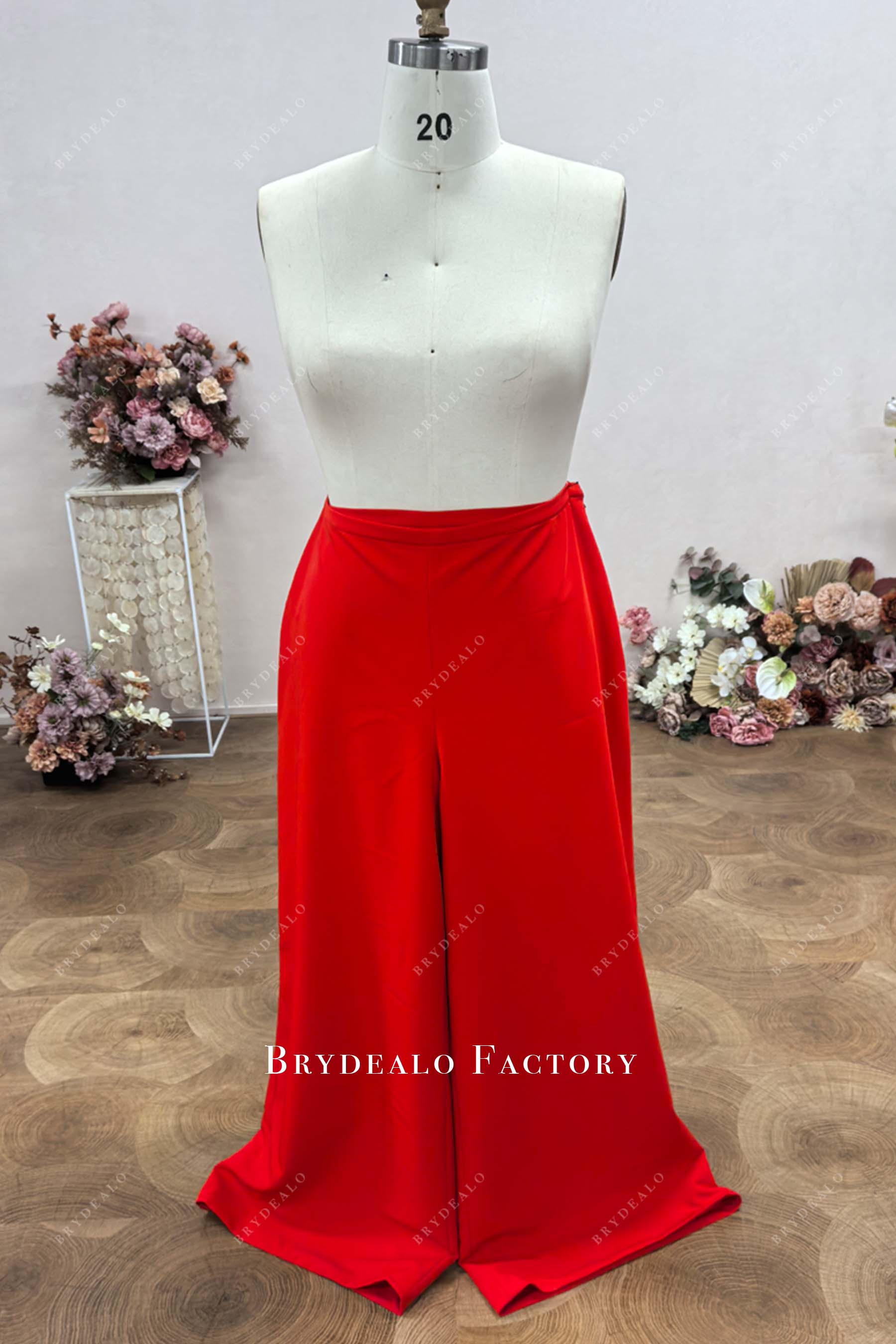 custom tangerine crepe wide leg pants