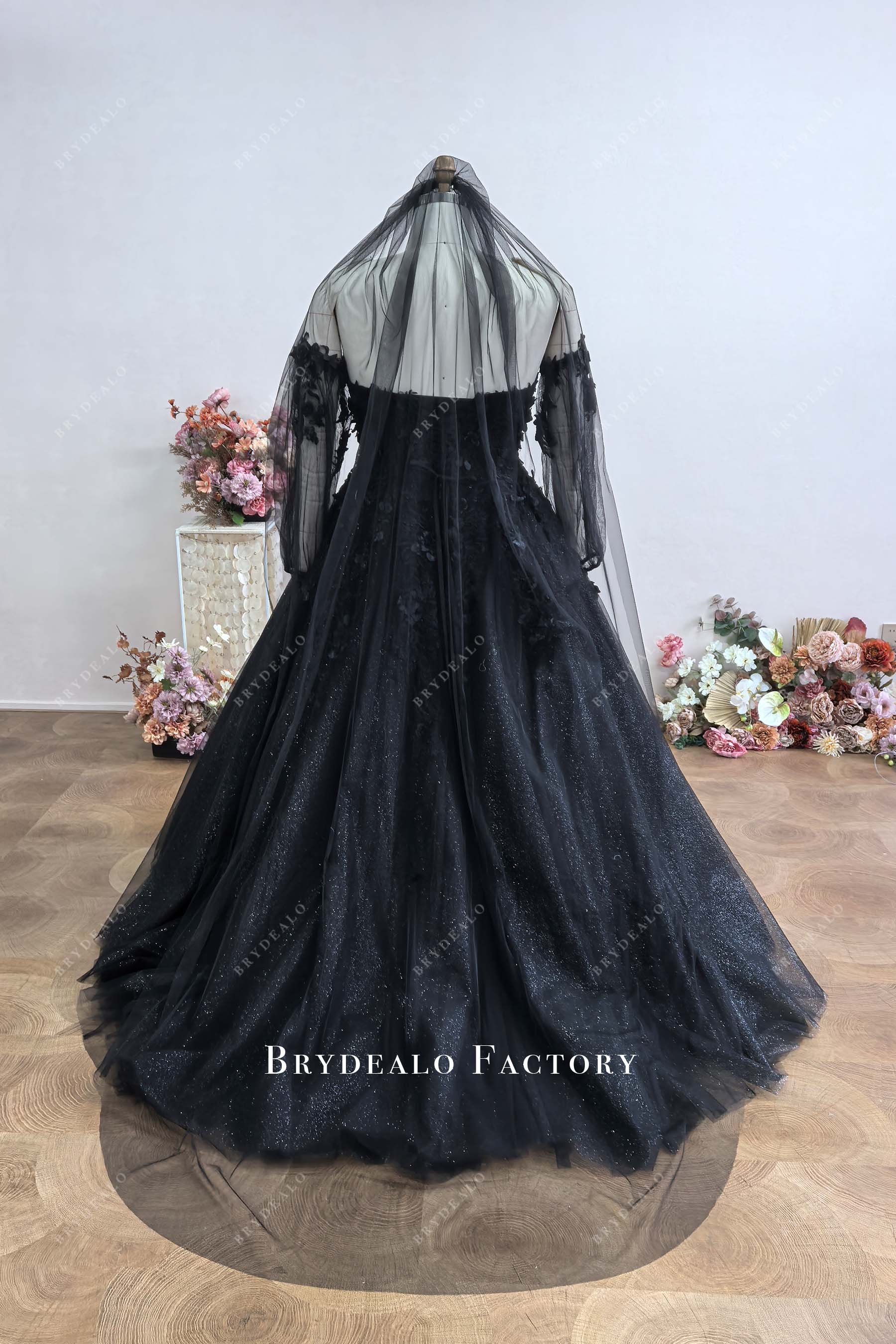 custom veil off shoulder wedding dress