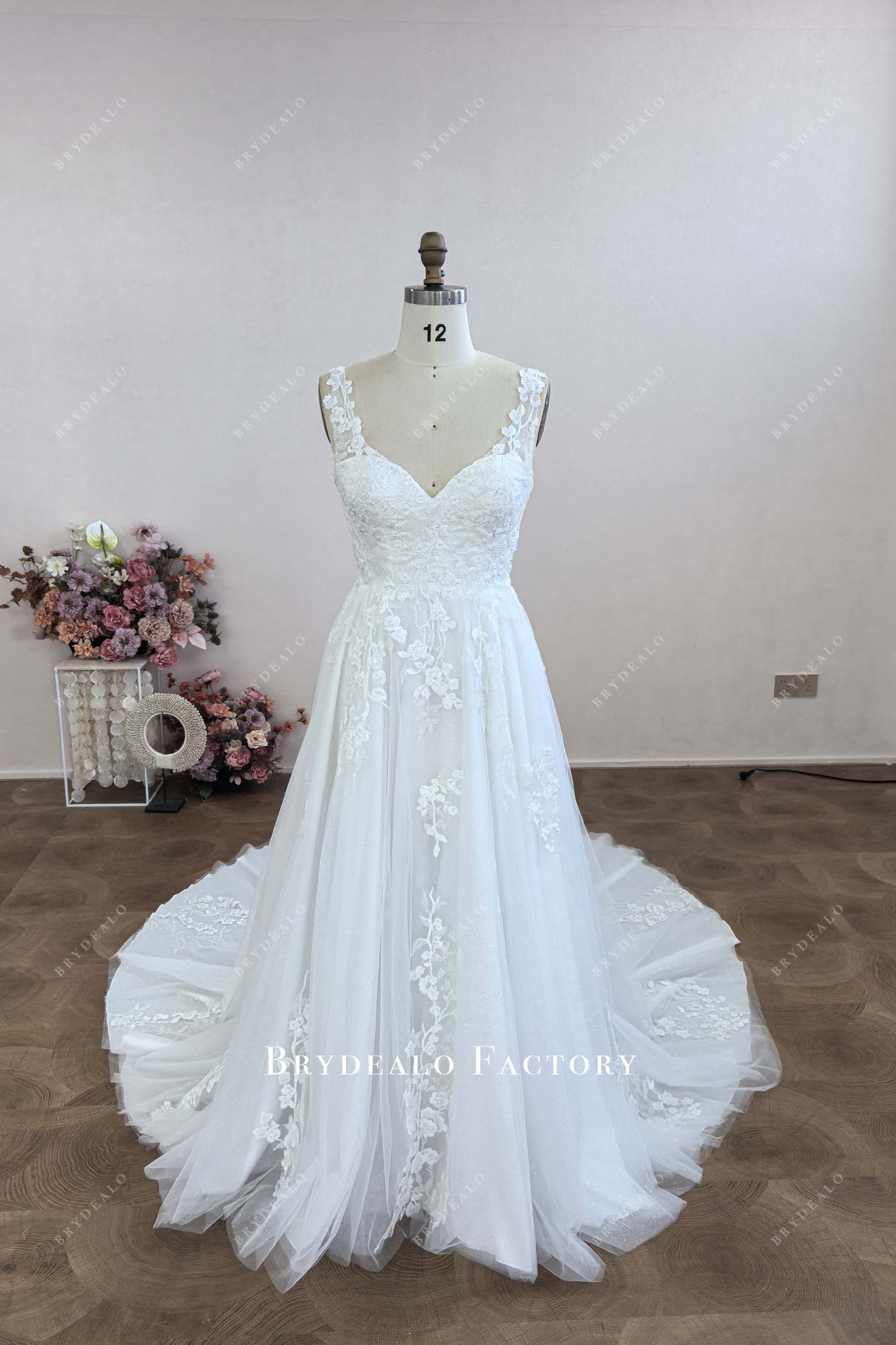 Custom Lace Sweetheart Neck A-line Wedding Dress