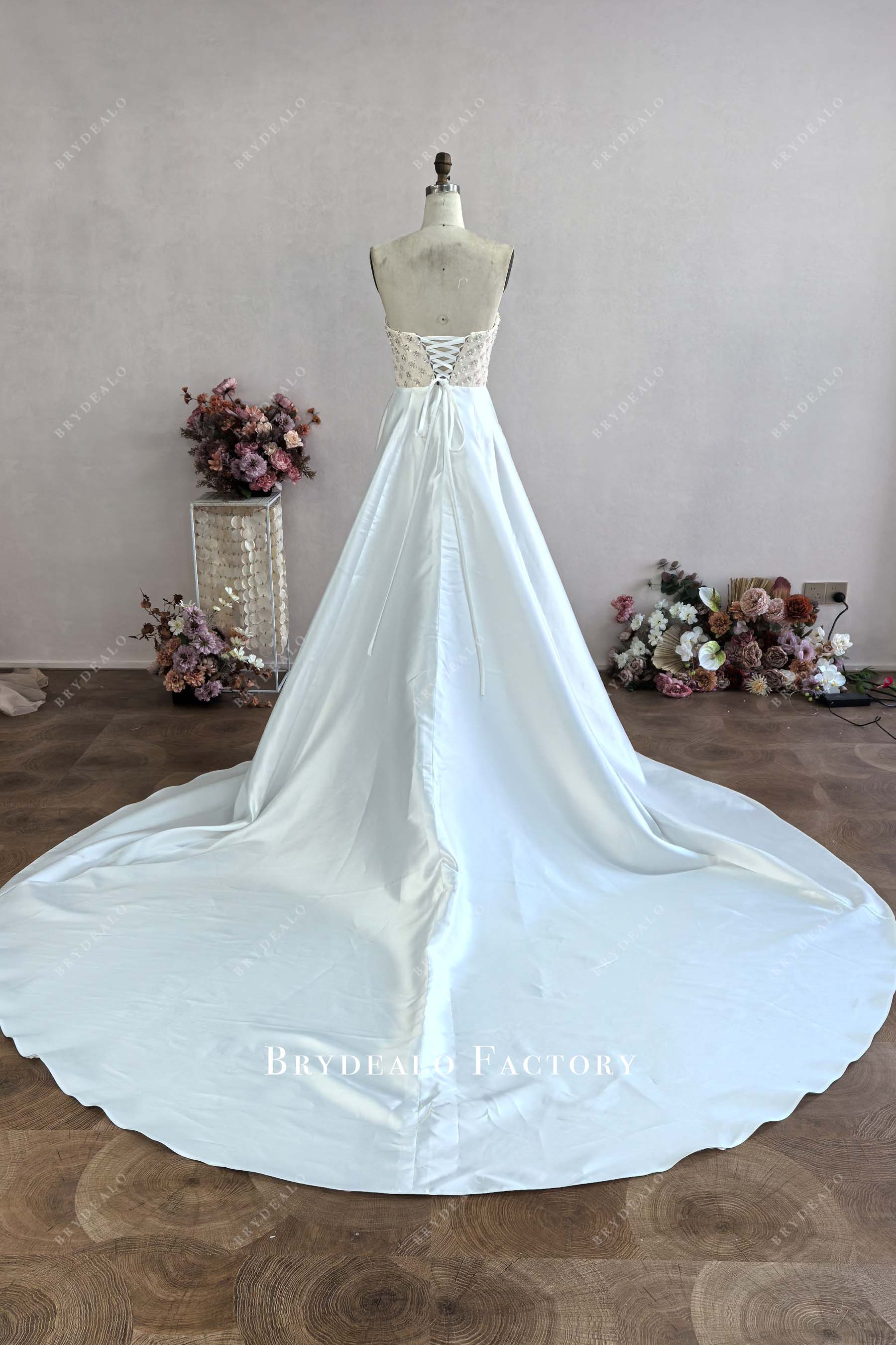 custom strapless mikado A-line wedding dress