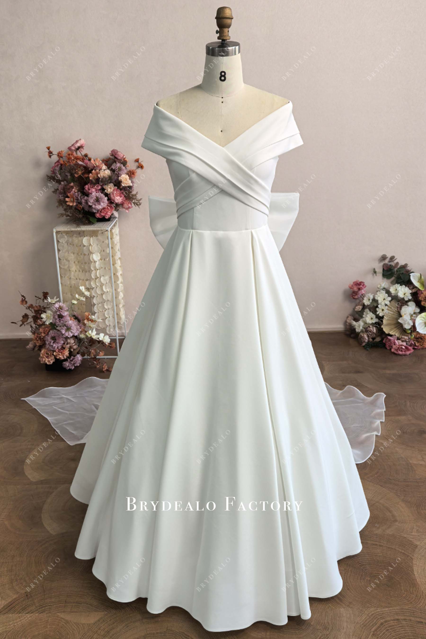 Custom Off Shoulder Wedding Dress with Big Bowknot