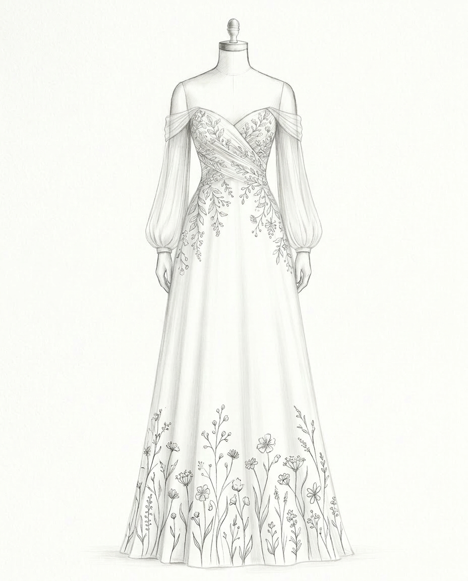 Custom Off Shoulder Lace A-line Wedding Dress