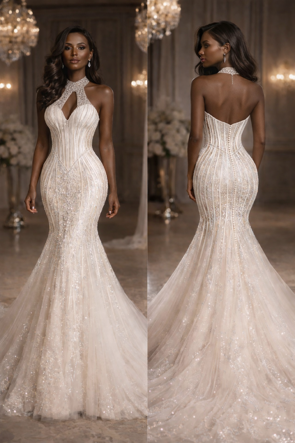 Custom Keyhole Illusion Halter Neck Trumpet Wedding Dress