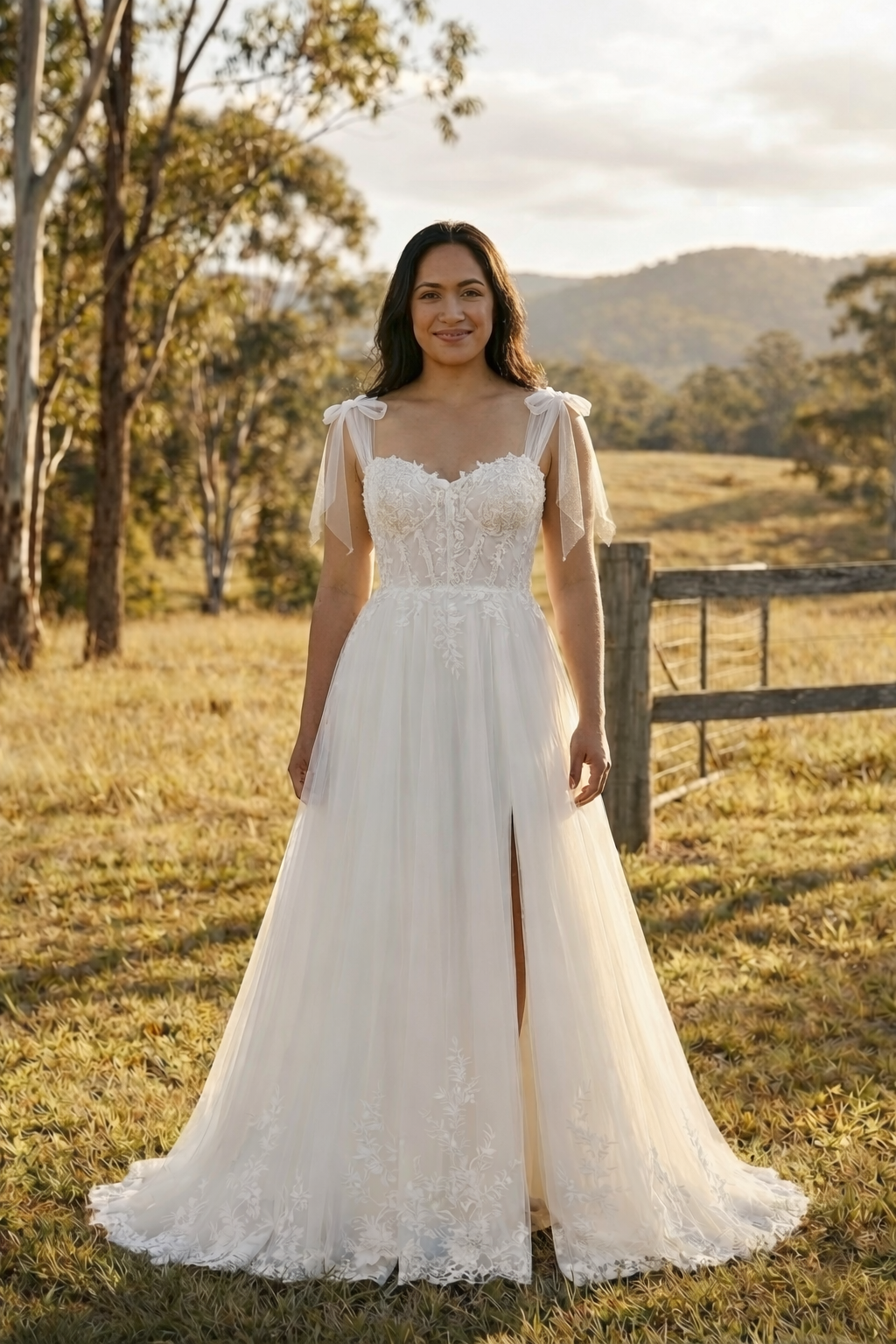 Custom Shoulder Veil Corset Slit Wedding Dress