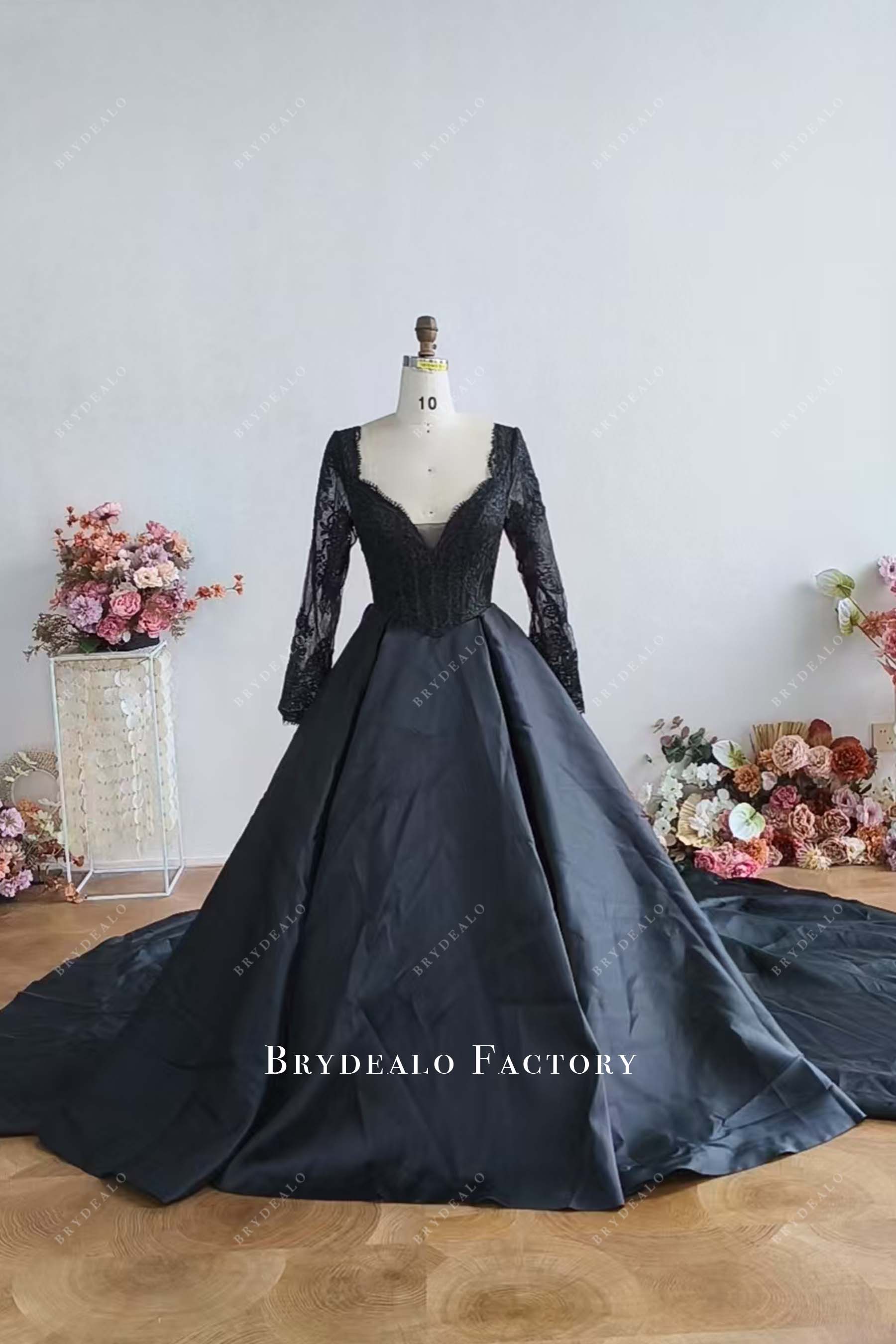 Custom Black Lace Goth Ball Gown Wedding Dress