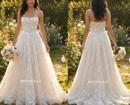 Custom Off Shoulder Long Sleeve Lace Wedding Dress