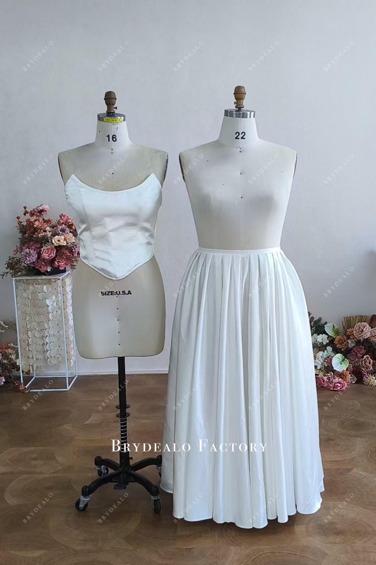 Custom Satin Plu Size  Strapless Slit A-line Two-piece Wedding Dress