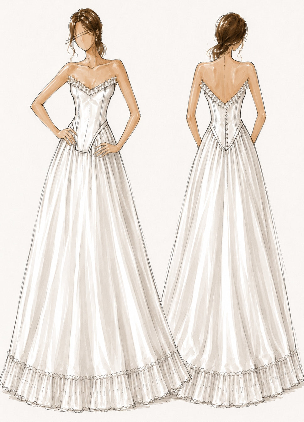Custom Pleated Neck A-line Wedding Dress