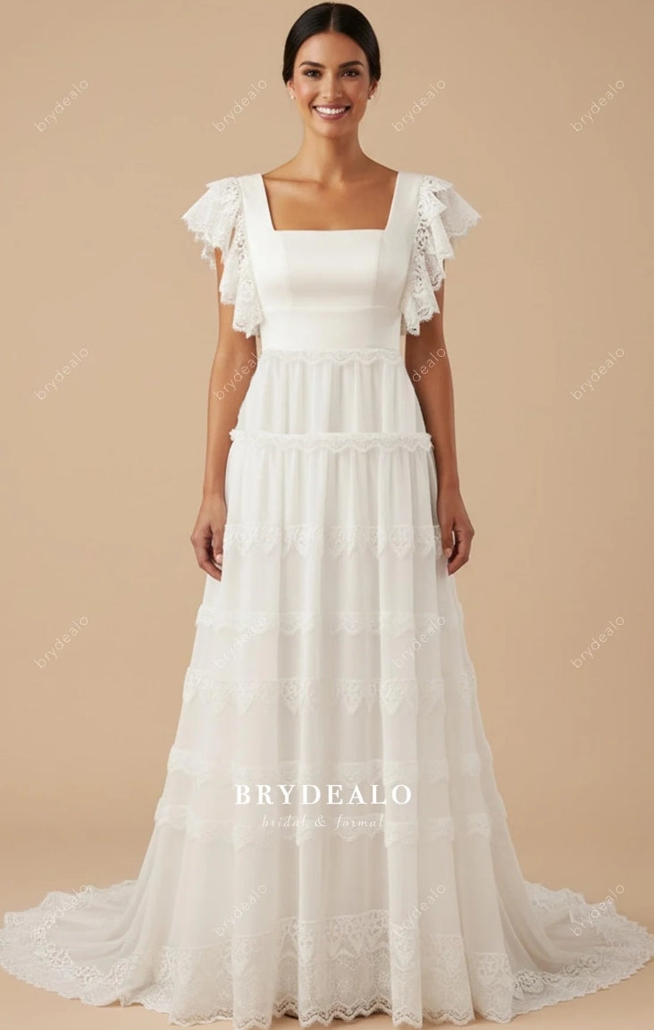 Custom Lace Trim Flutter A-line Wedding Dress