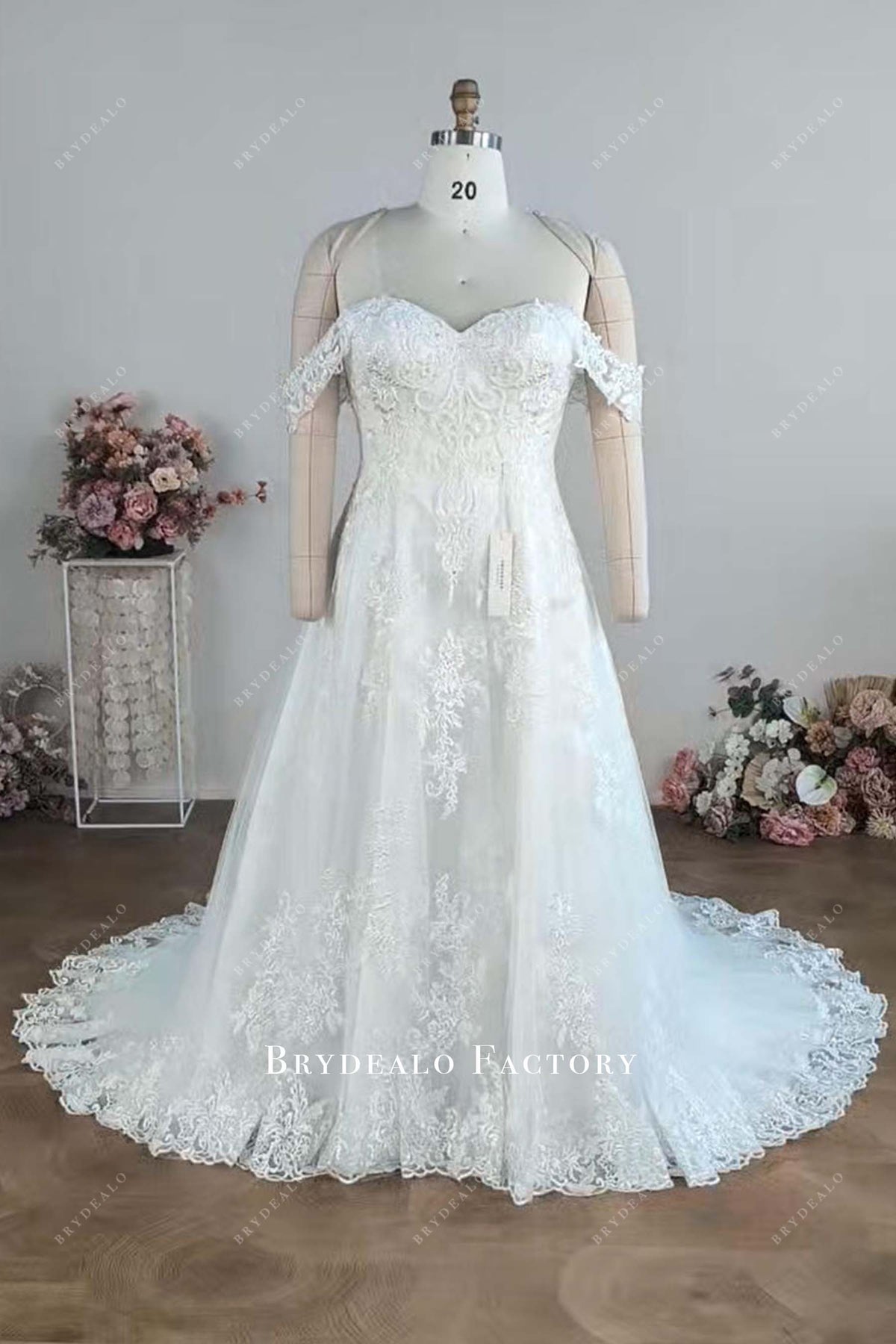 Custom Plus Size Off Shoulder Lace Glitter Wedding Dress