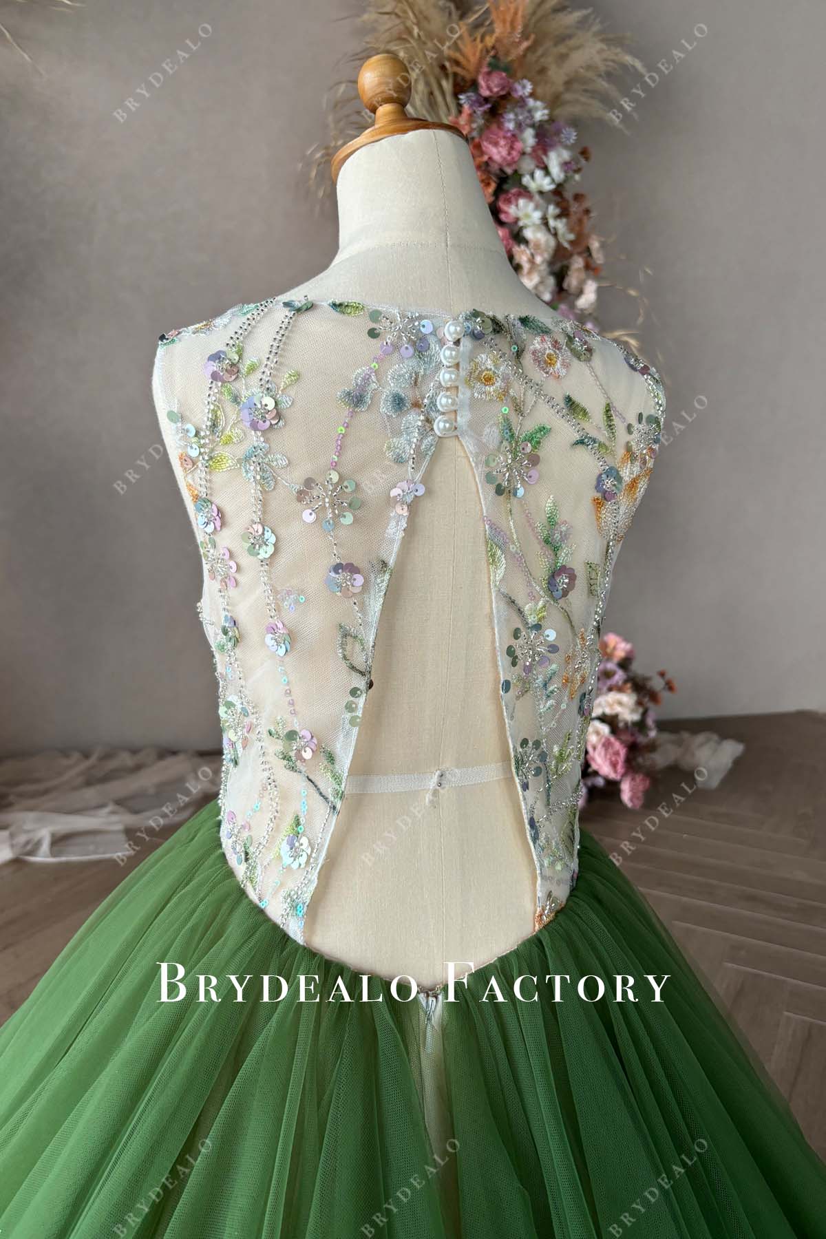 Private Label Custom Embroidery Sparkly Flower Girl Dress