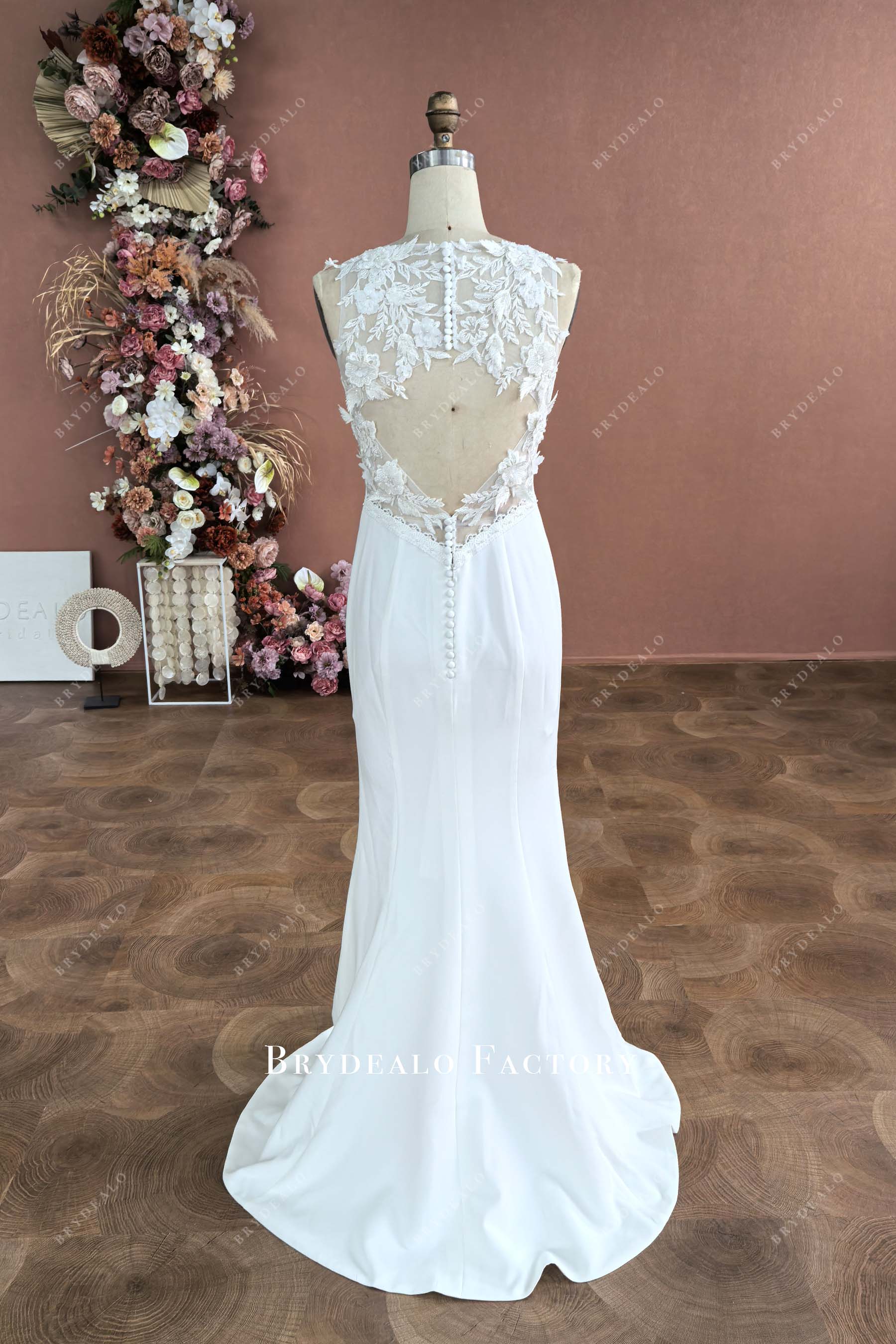 cutout illusion lace back mermaid wedding dress