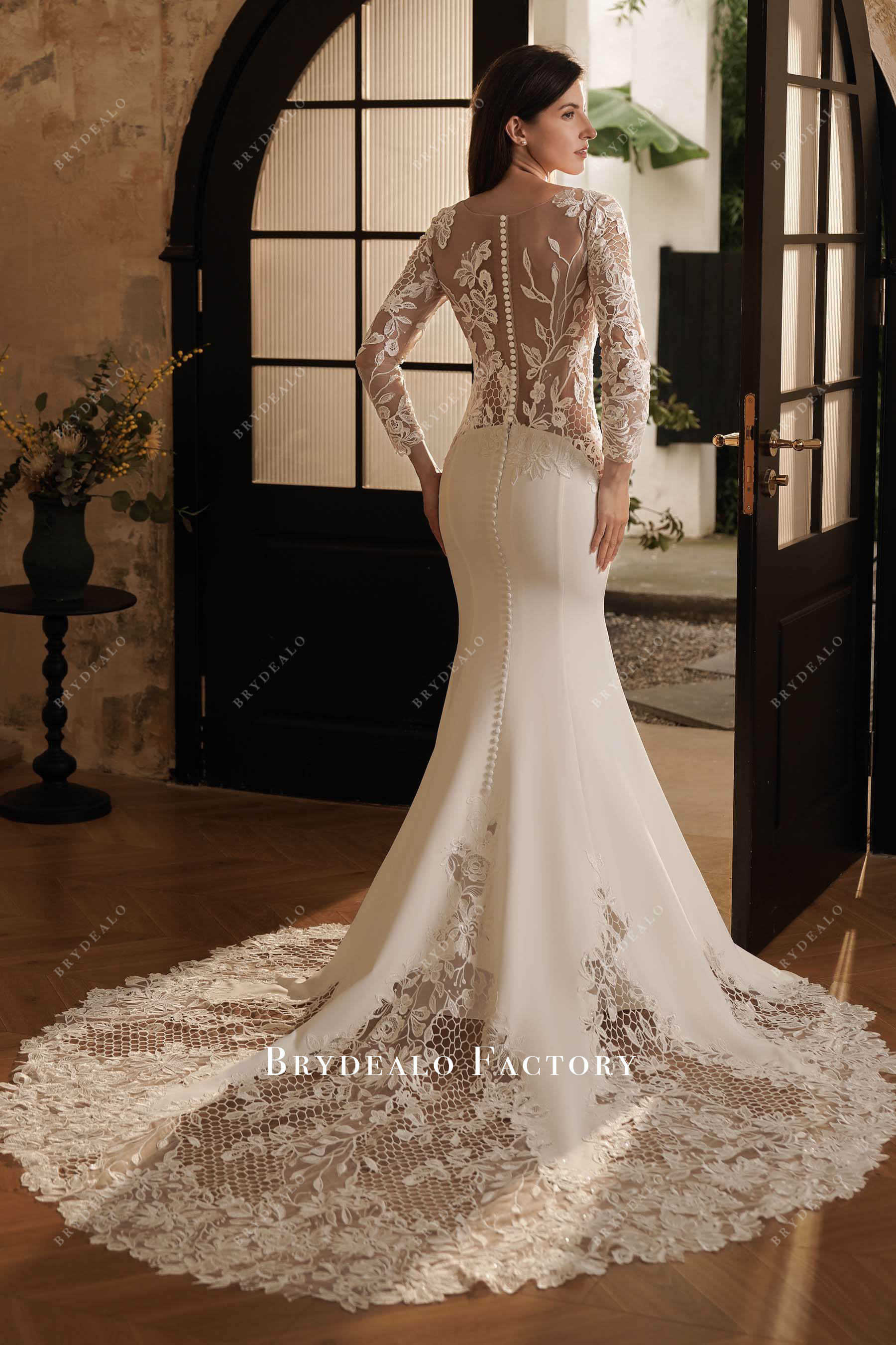 cutout lace chapel train wedding dress