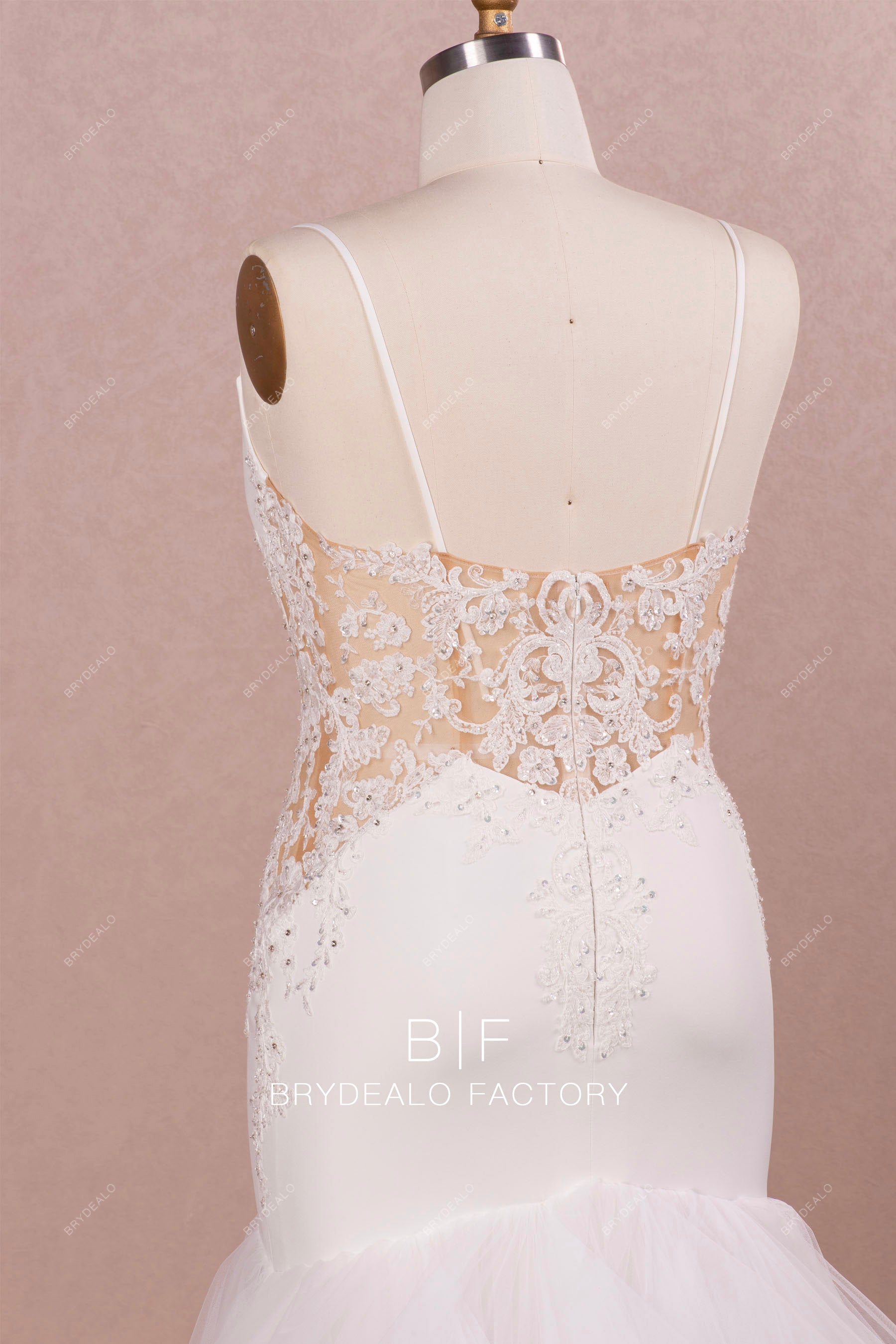 cutout waist beaded lace wedding dress