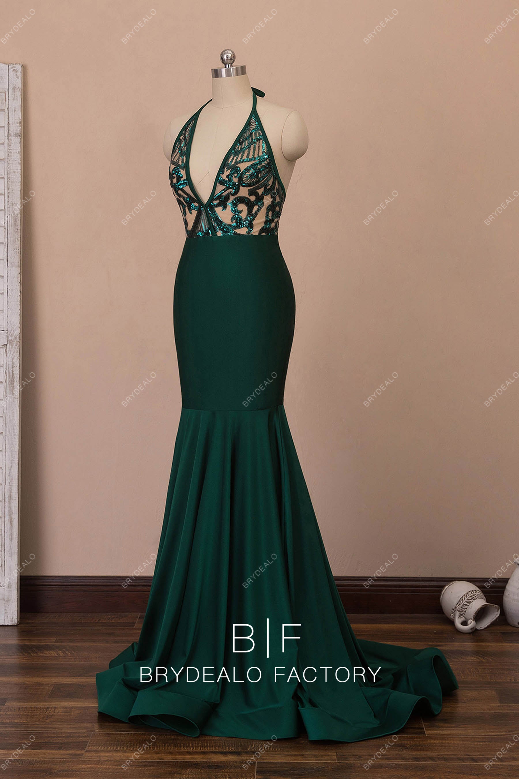 dark green mermaid prom dress