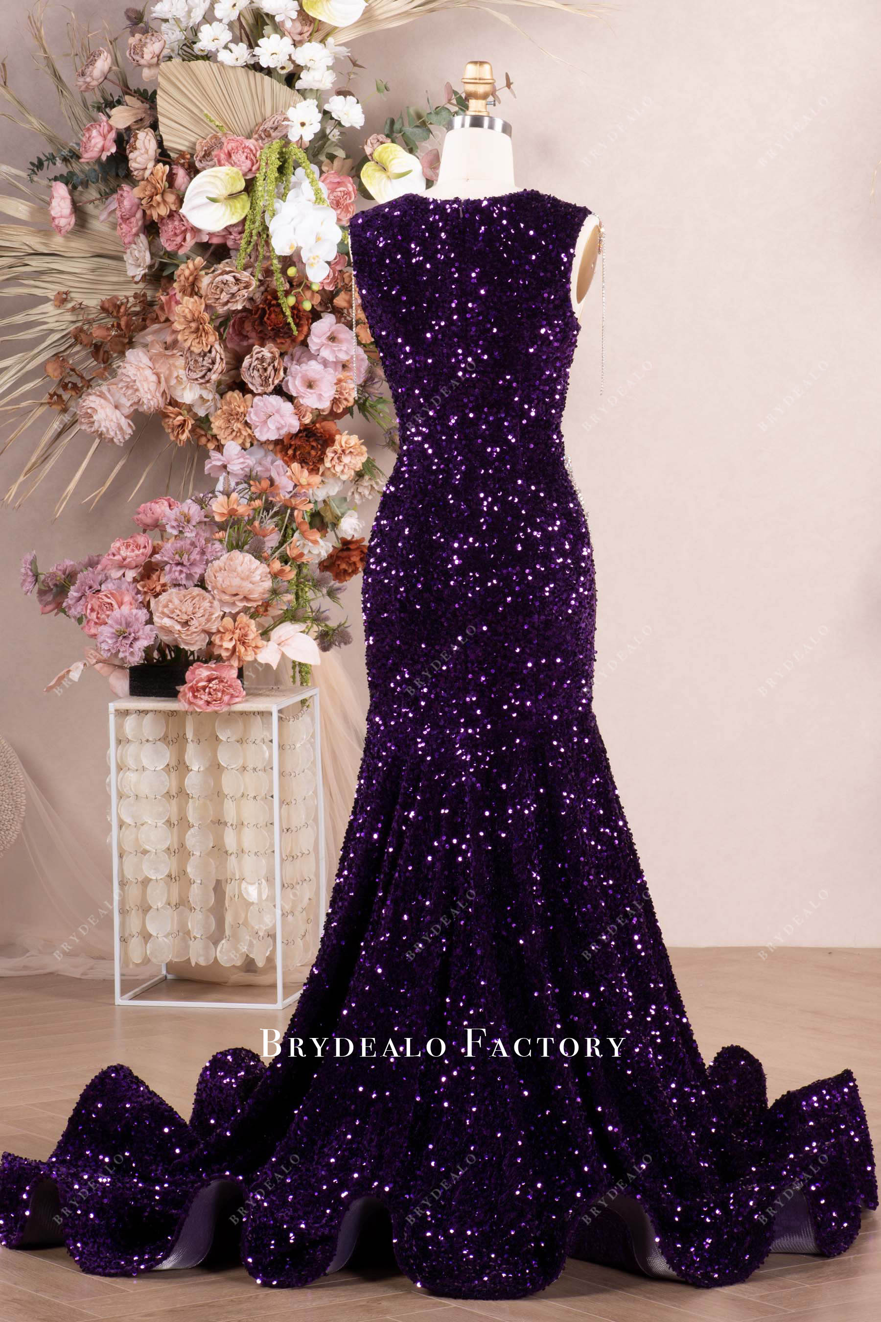 dark purple sequin mermaid prom dress