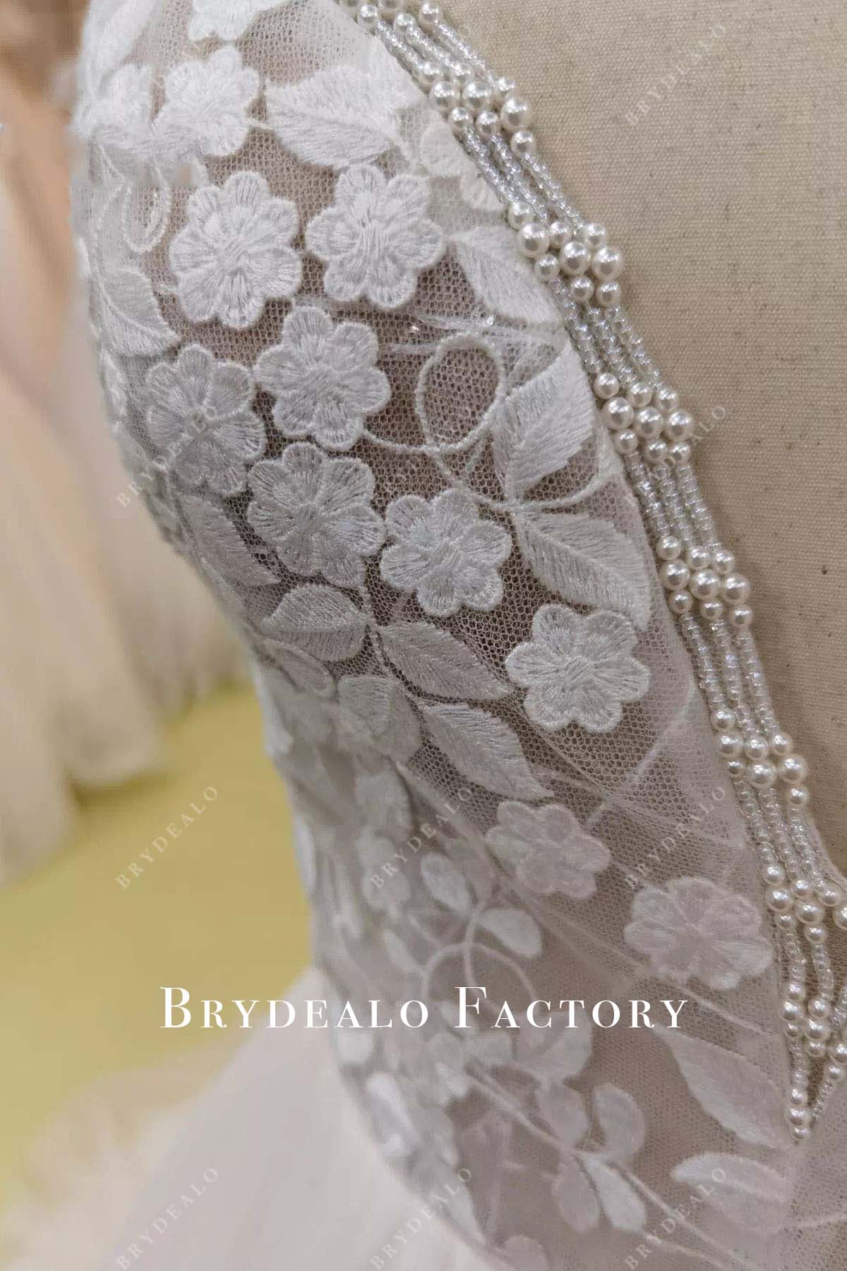 delicate beaded lace wedding dress