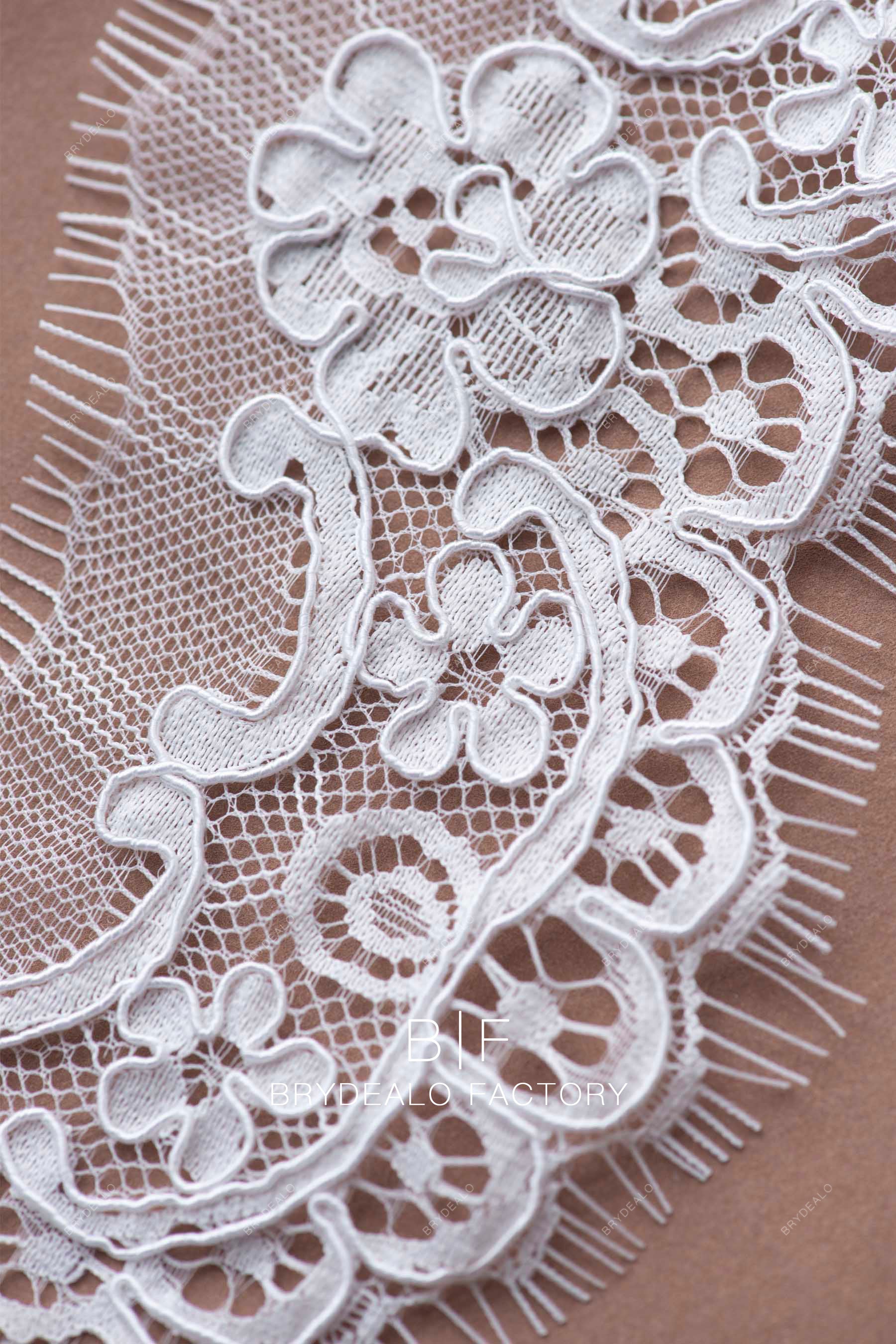 Light Ivory Beaded Corded Lace Trim, Scalloped Lace Trim, Beaded