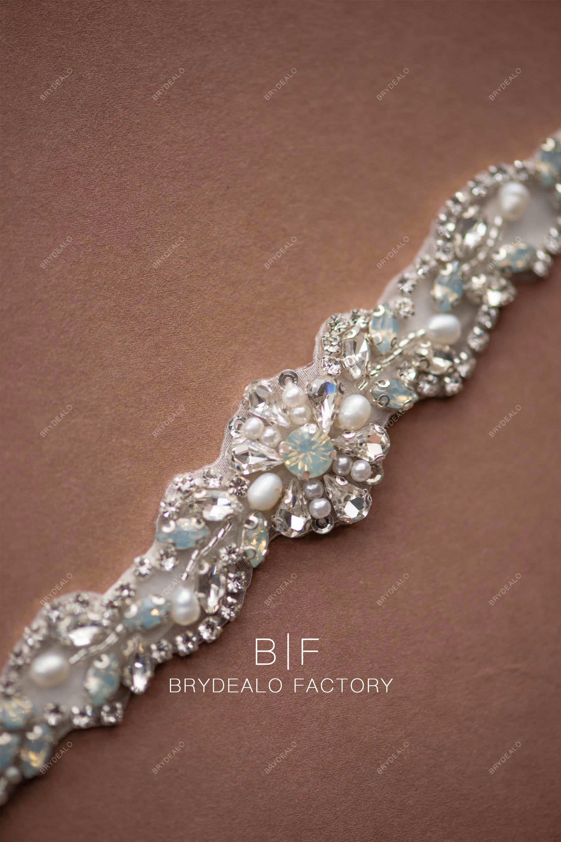 delicate bead-sewn beading wedding dress belt