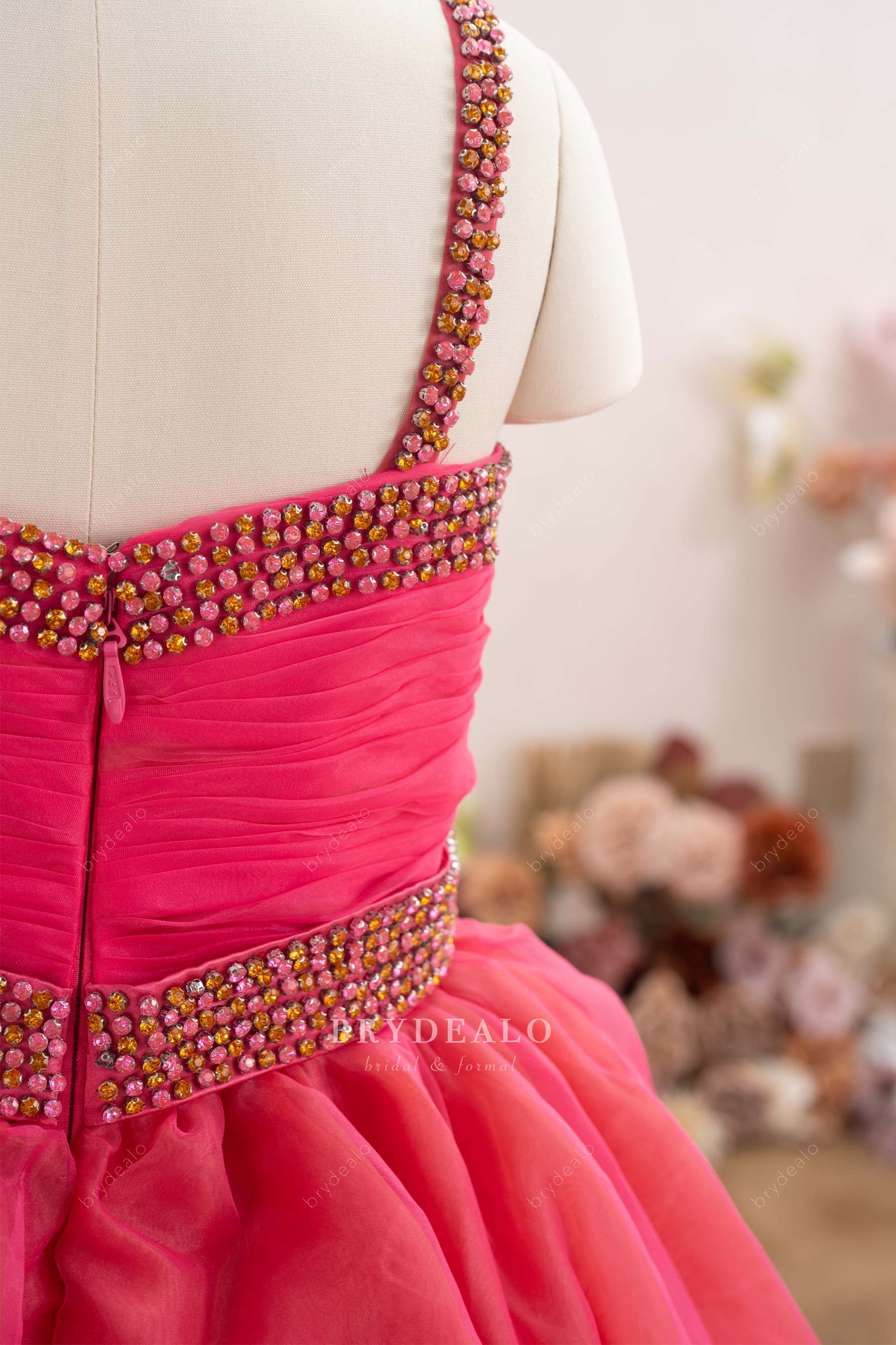 delicate rhinestone straps kids pageant dress