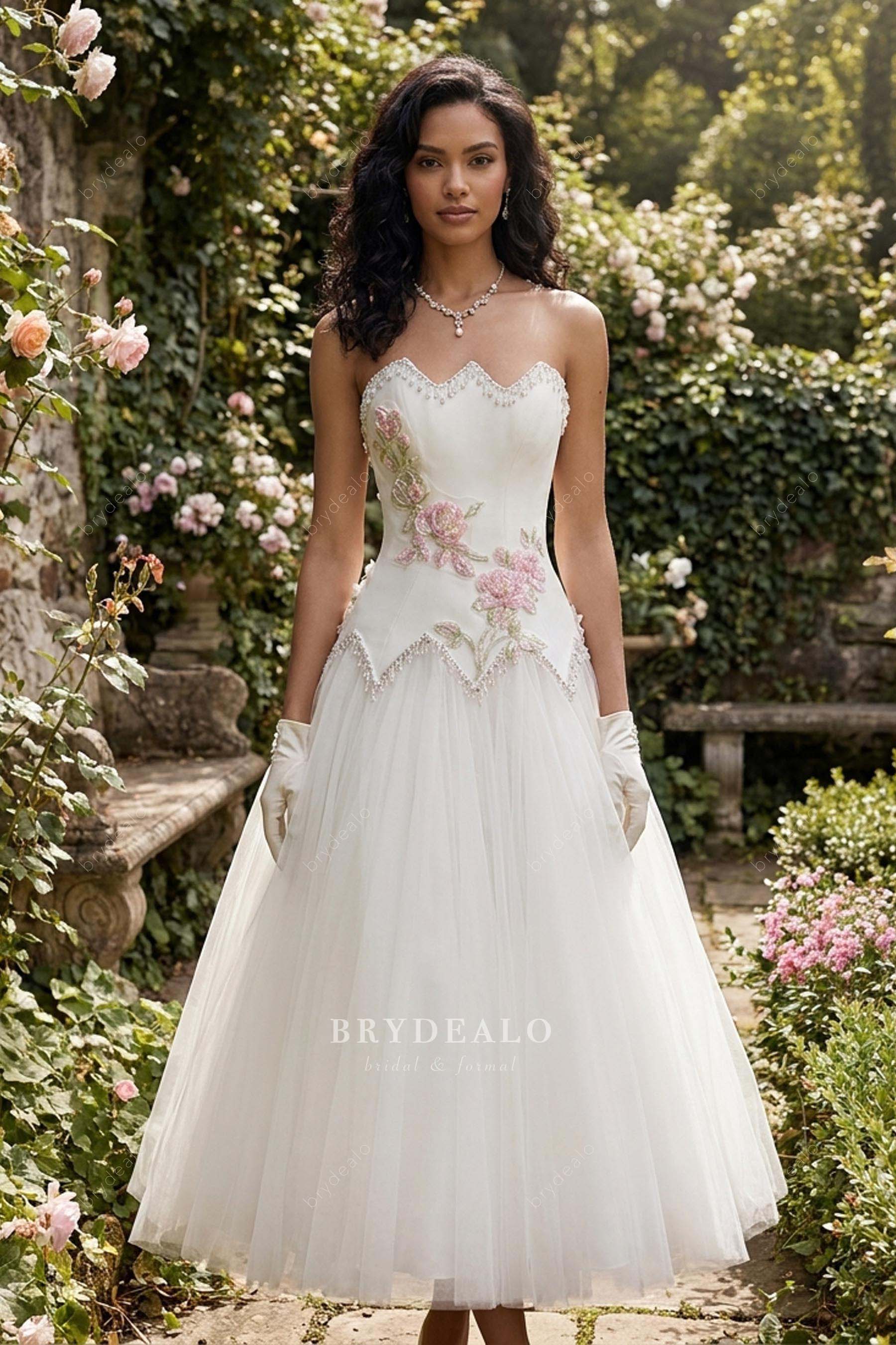 delicate tea length wedding dress