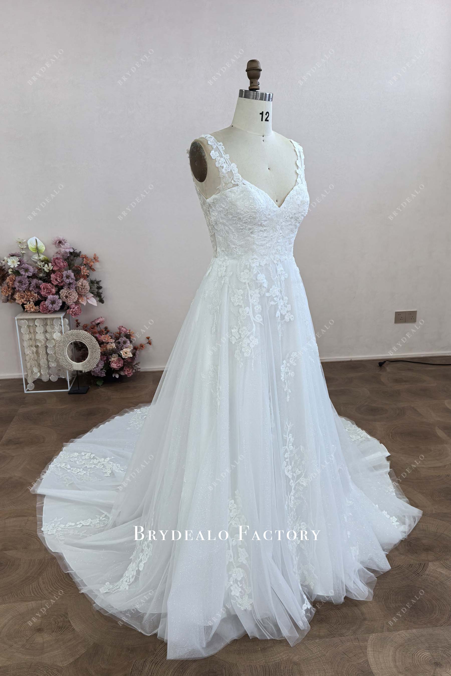 designer lace A-line wedding dress