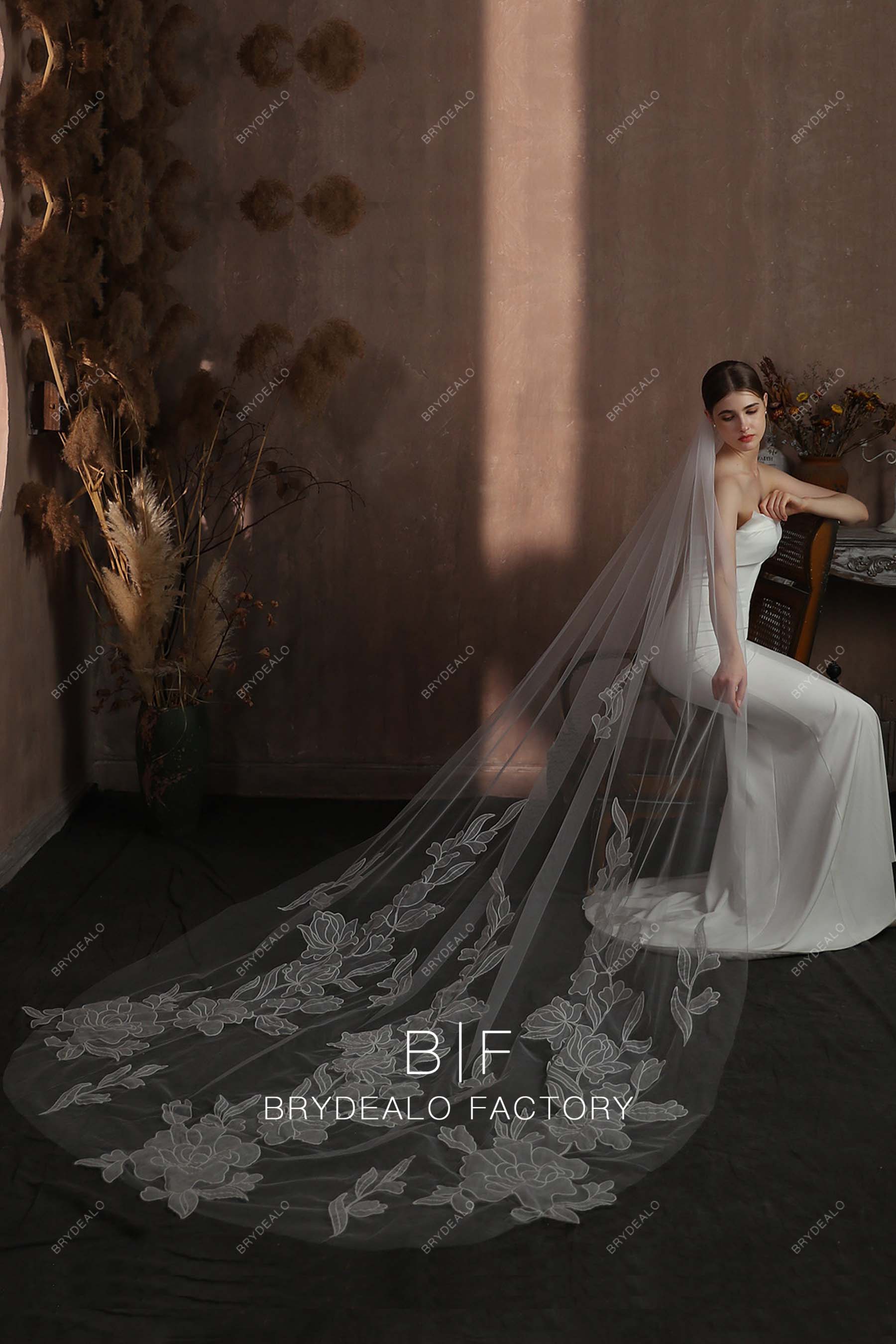 Designer Lace Single Tier Long Wholesale Wedding Veil