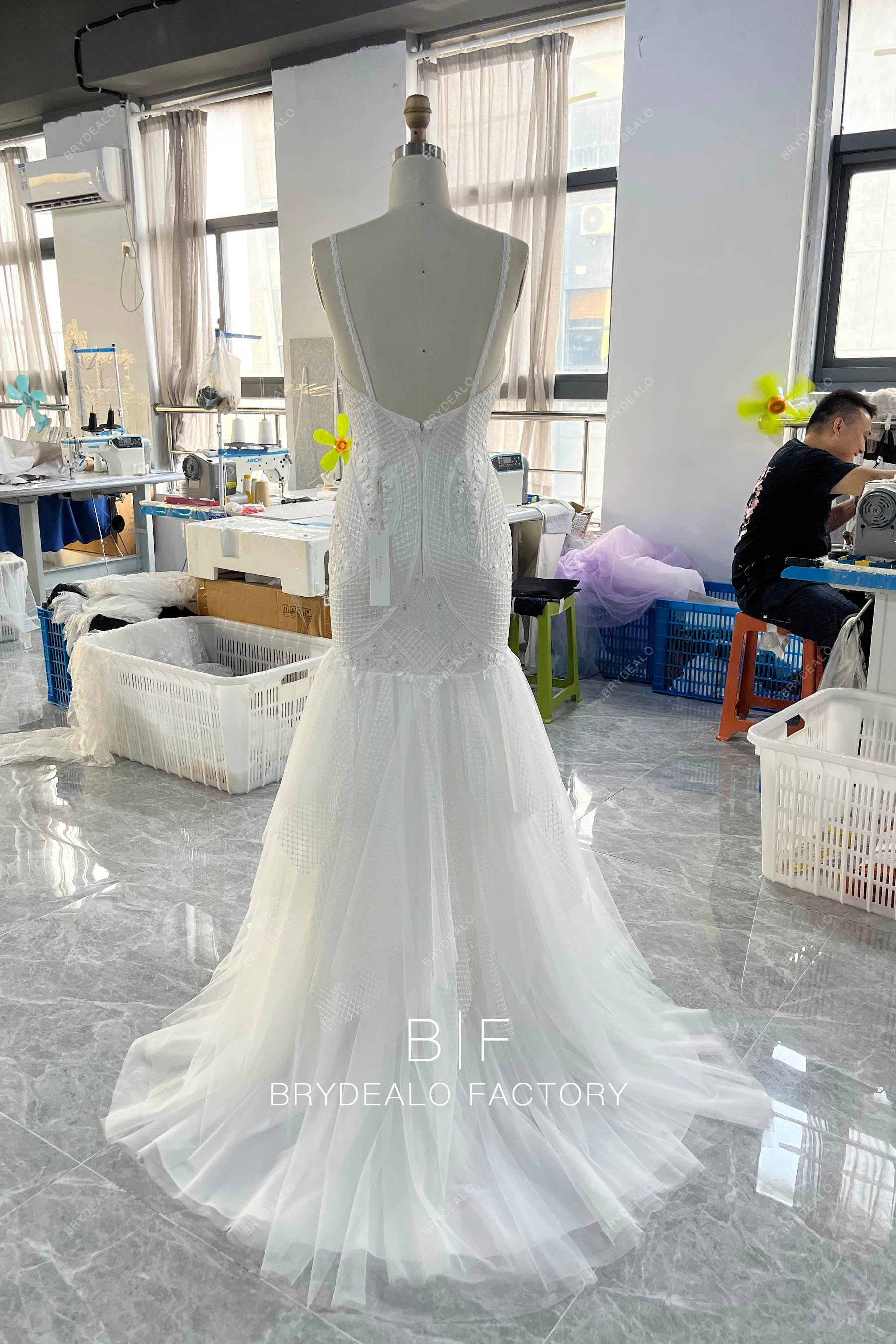designer lace layer mermaid wedding dress