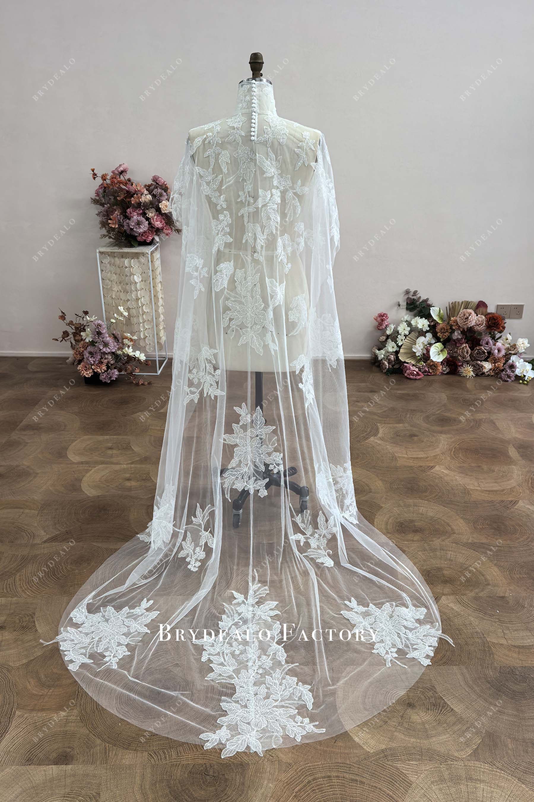 designer lace sheer bridal cape