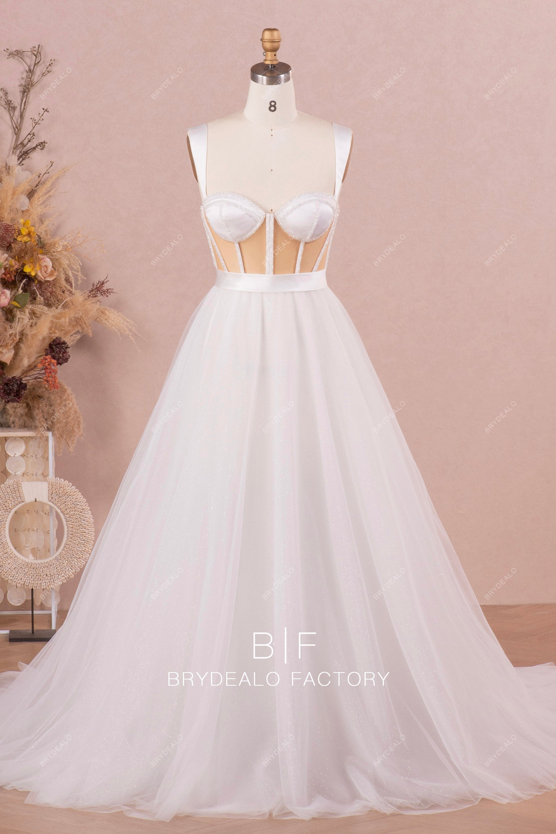designer visible boning Aline Wedding Dress