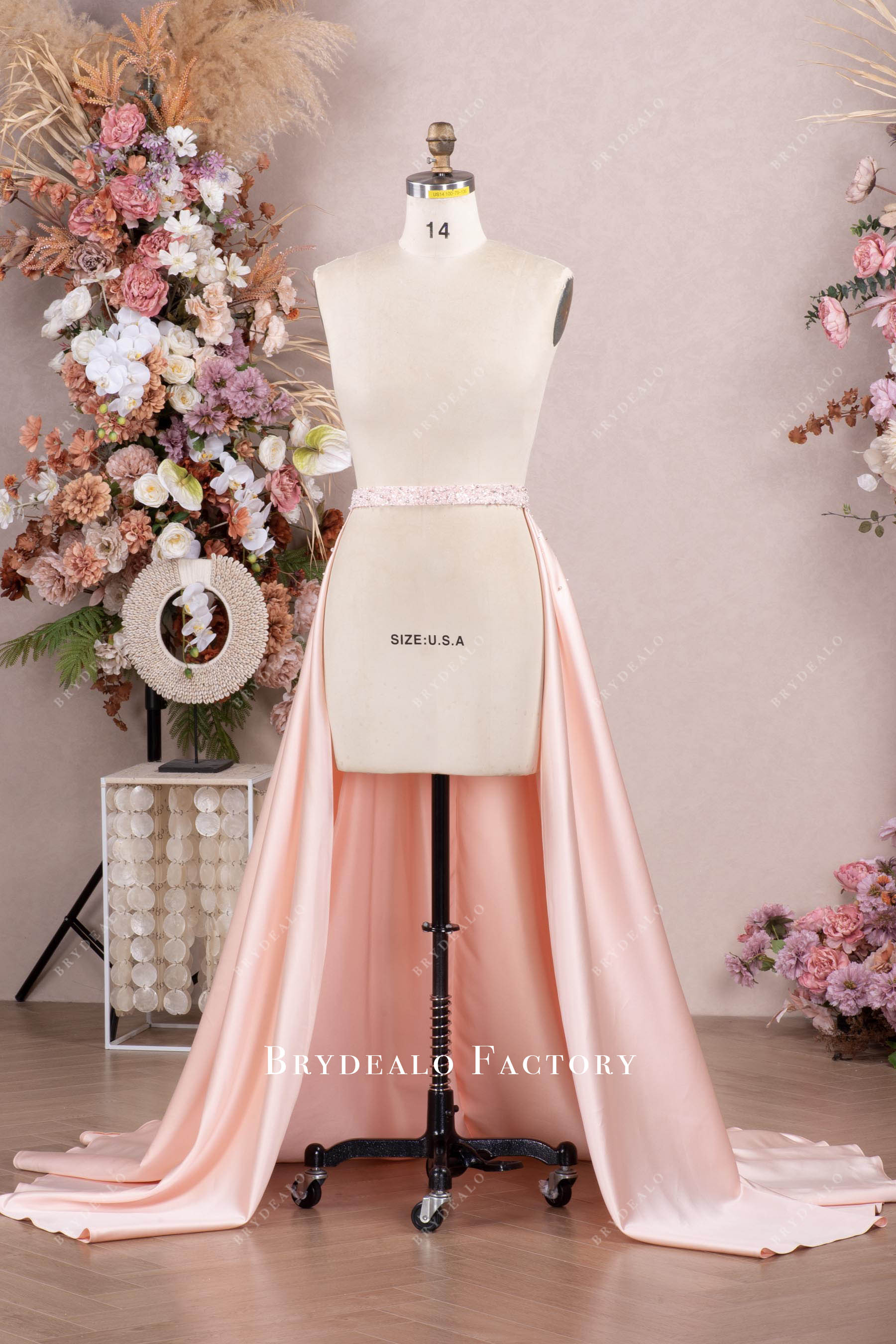 detachable beaded satin formal dress overskirt