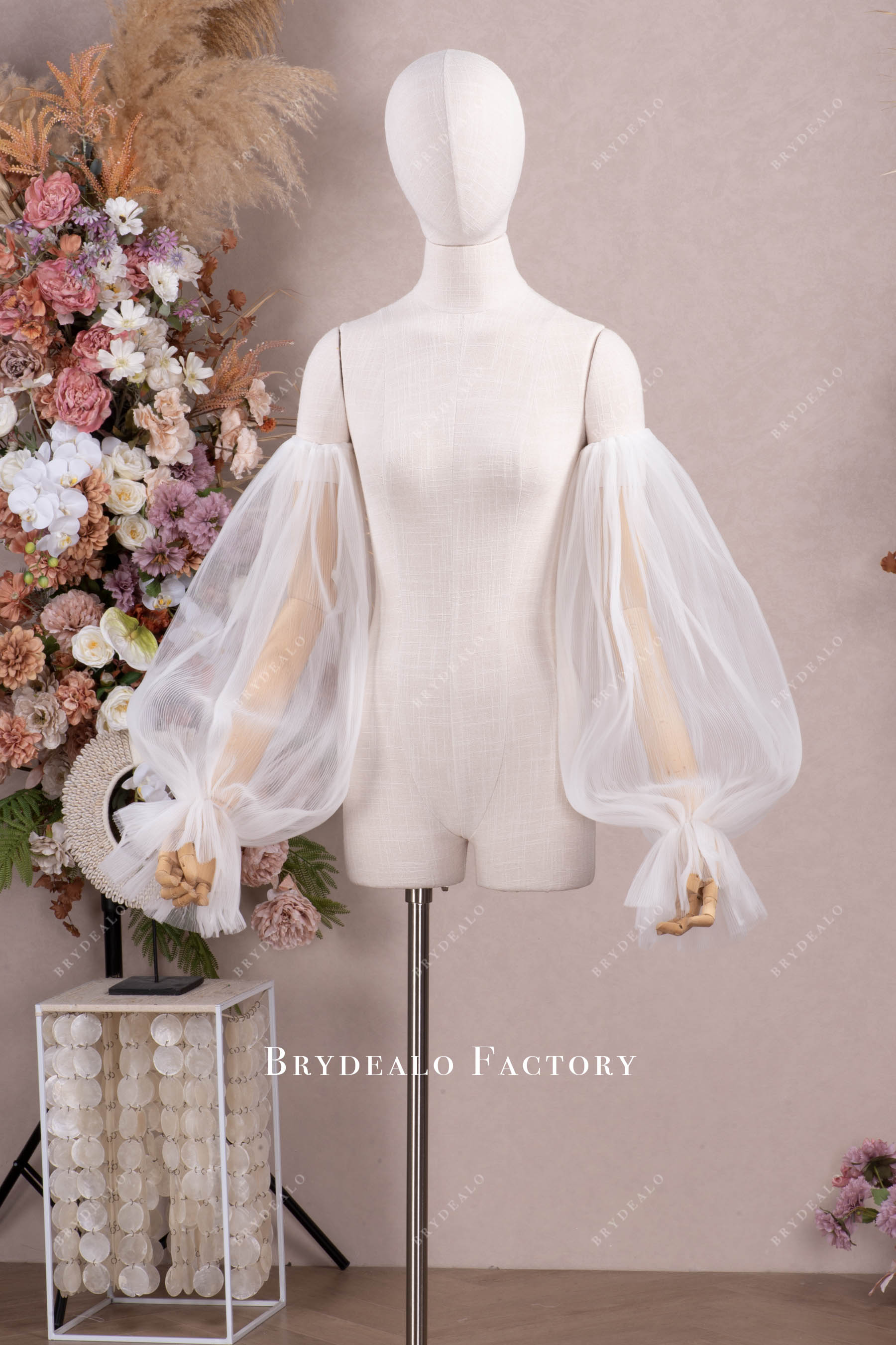 detachable bubble tulle bridal sleeves