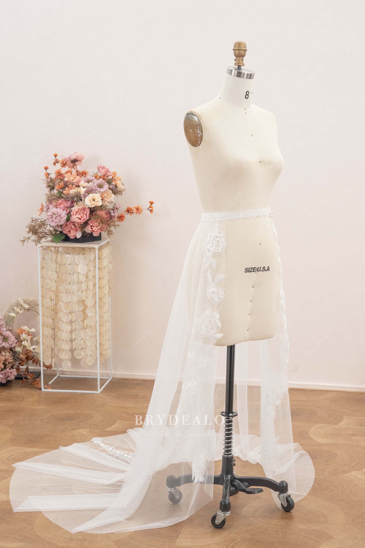 detachable lace tulle bridal overskirt