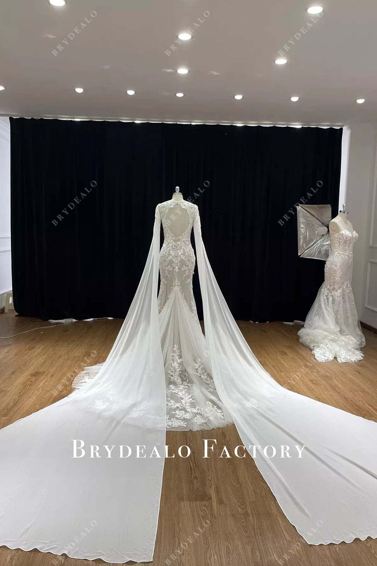 detachable long sleeves mermaid wedding dress
