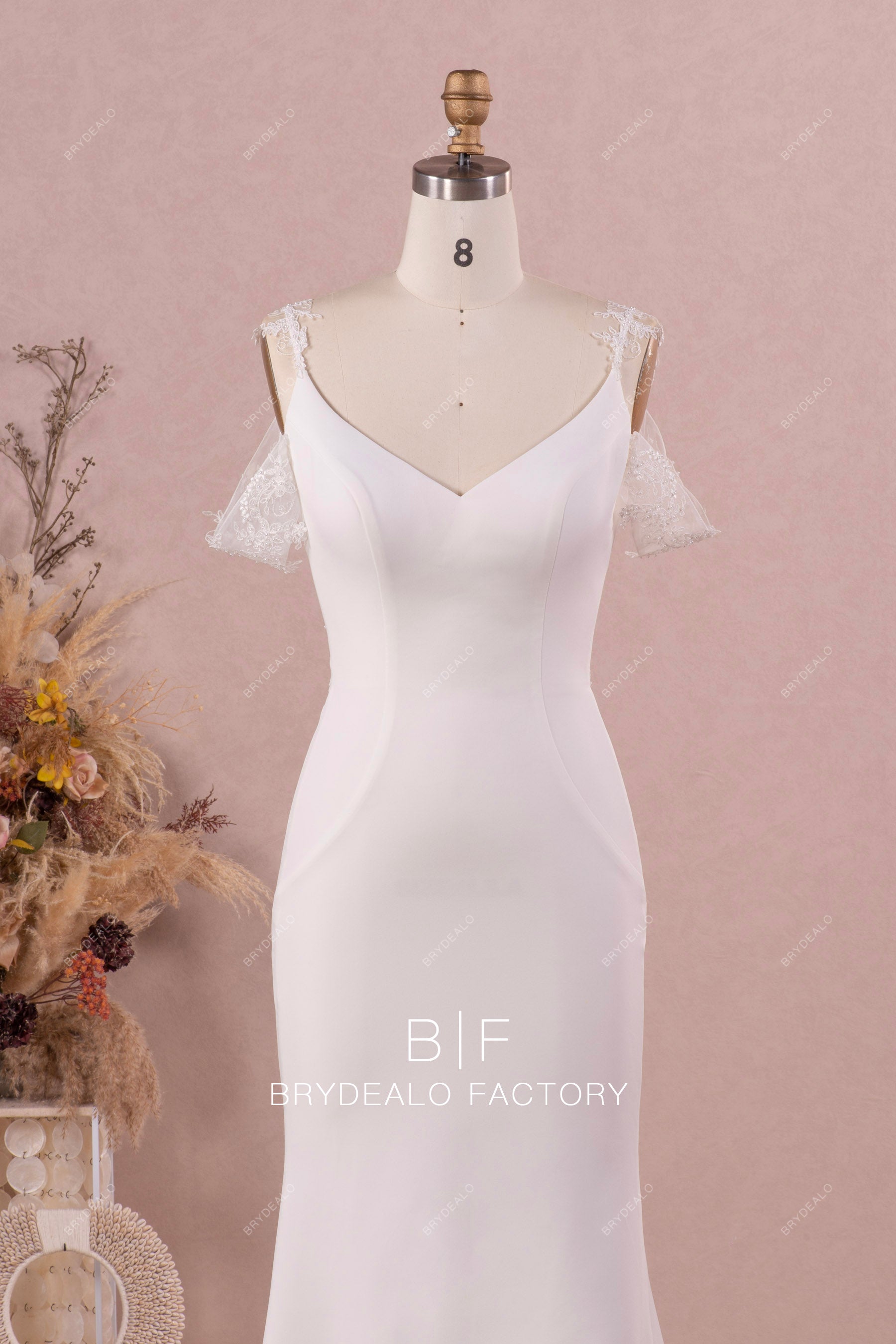 detachable off shoulder lace wedding dress