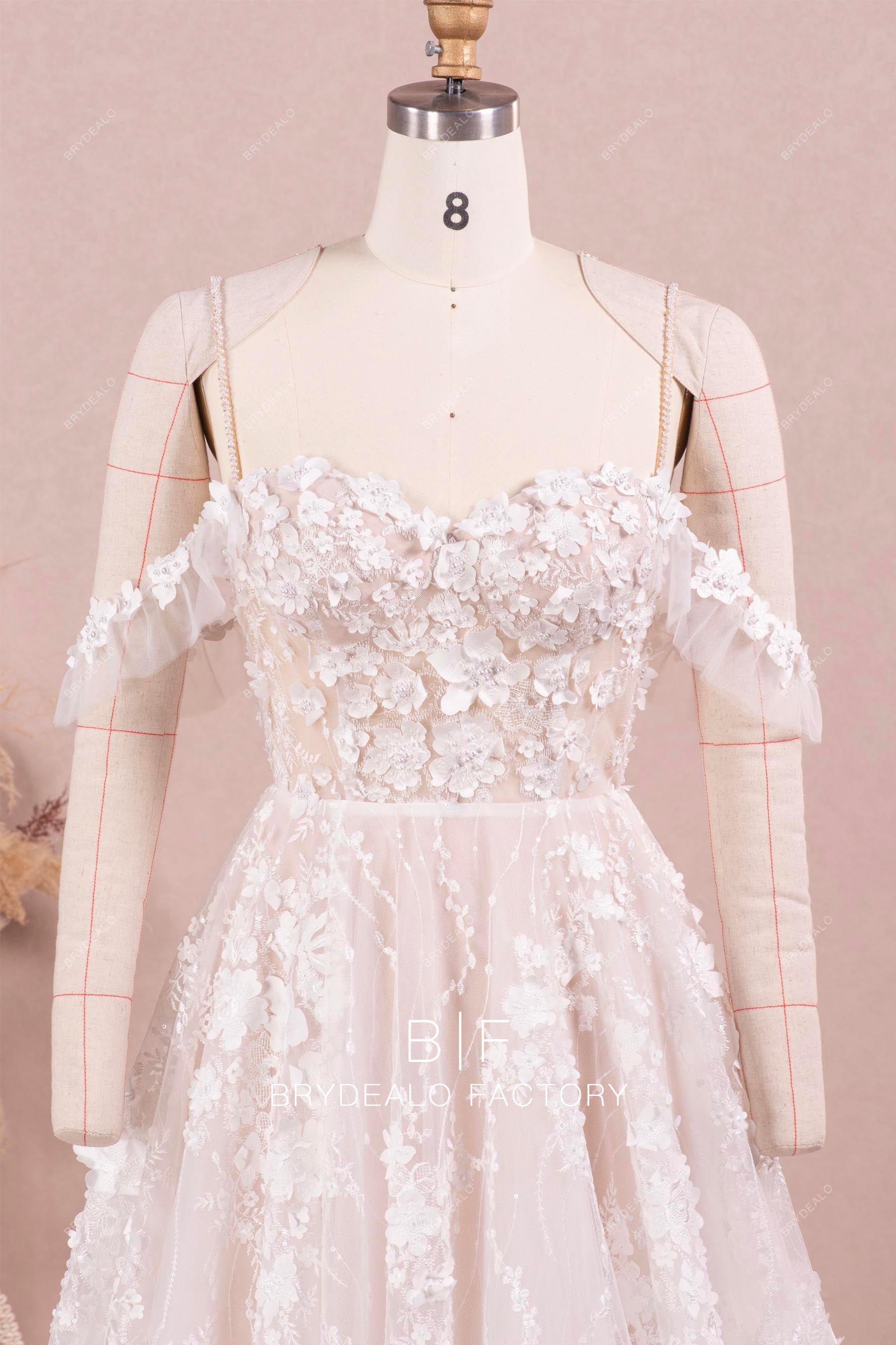 detachable off shoulder sleeve corset wedding dress