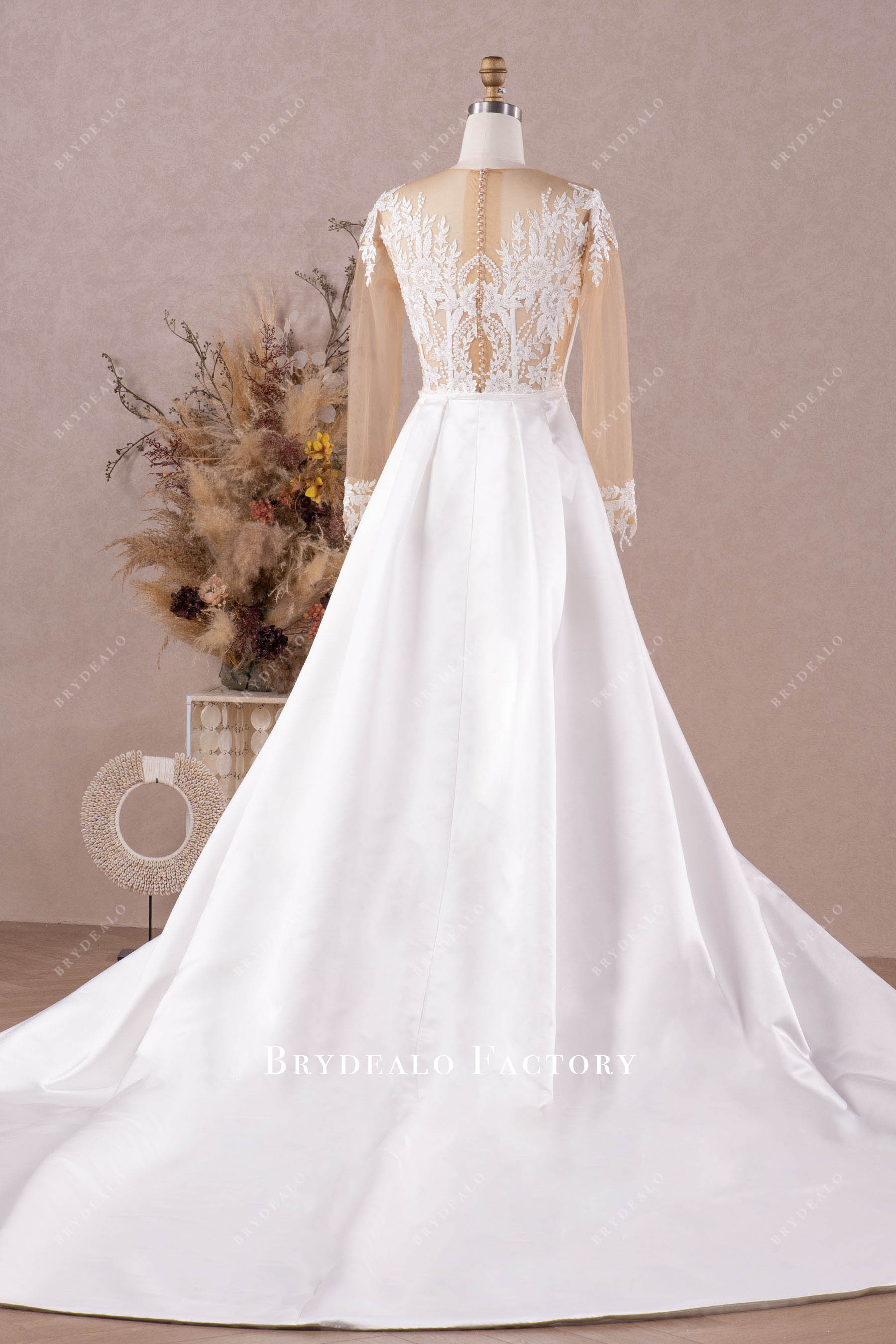 detachable satin overskirt bridal gown