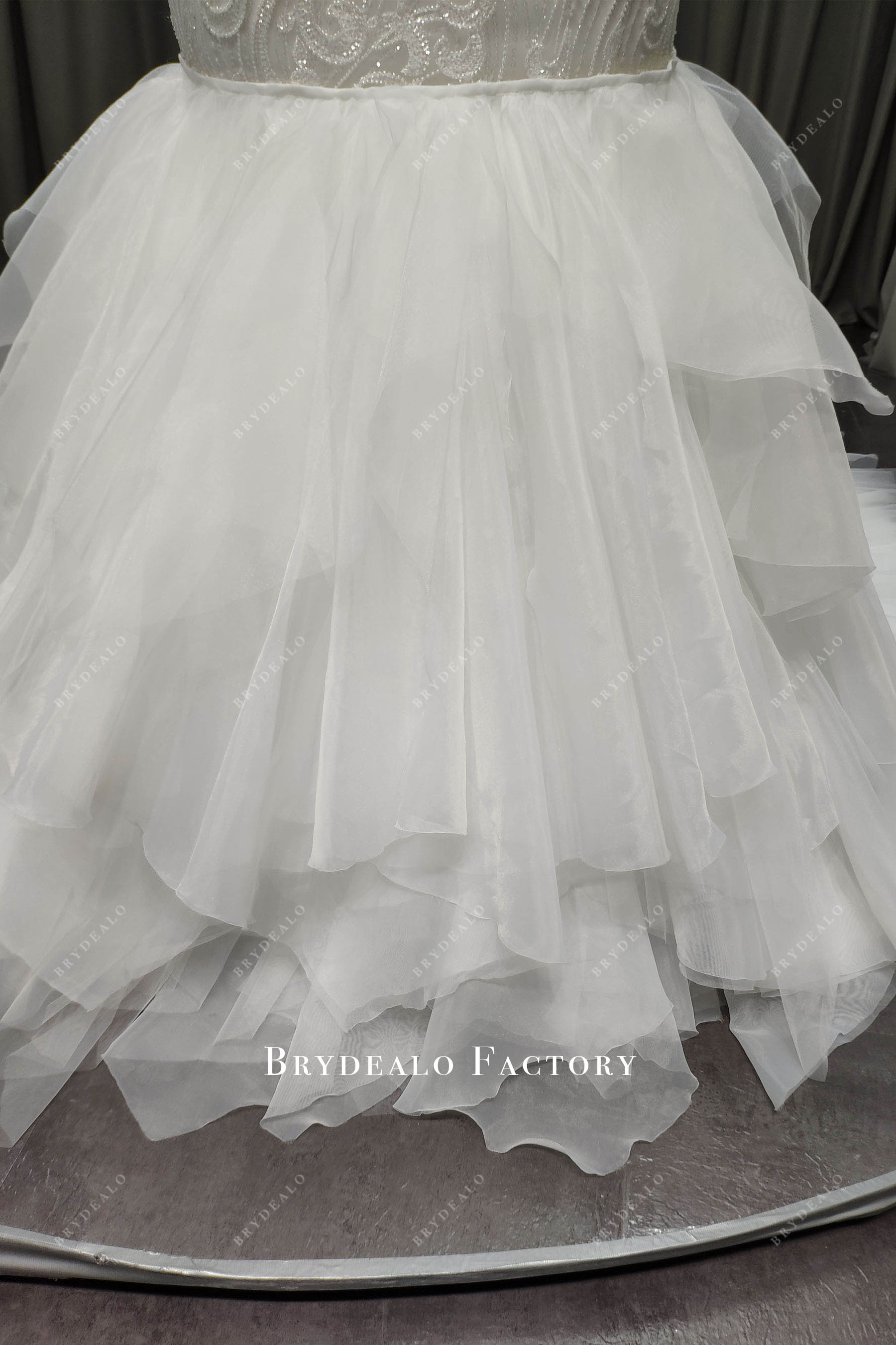 detachable tulle overskirt bridal gown