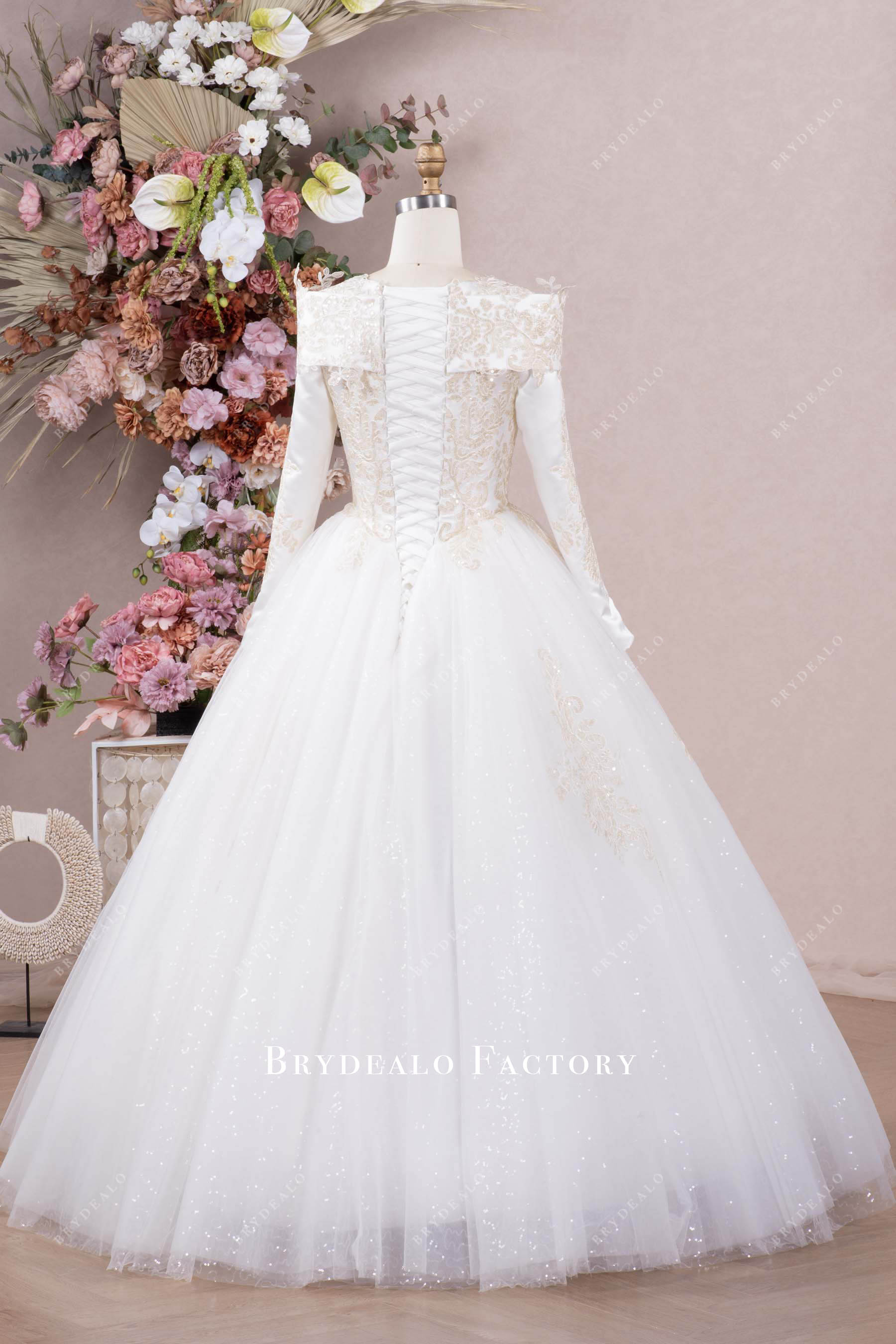 detachable wrap sleeved winter wedding gown