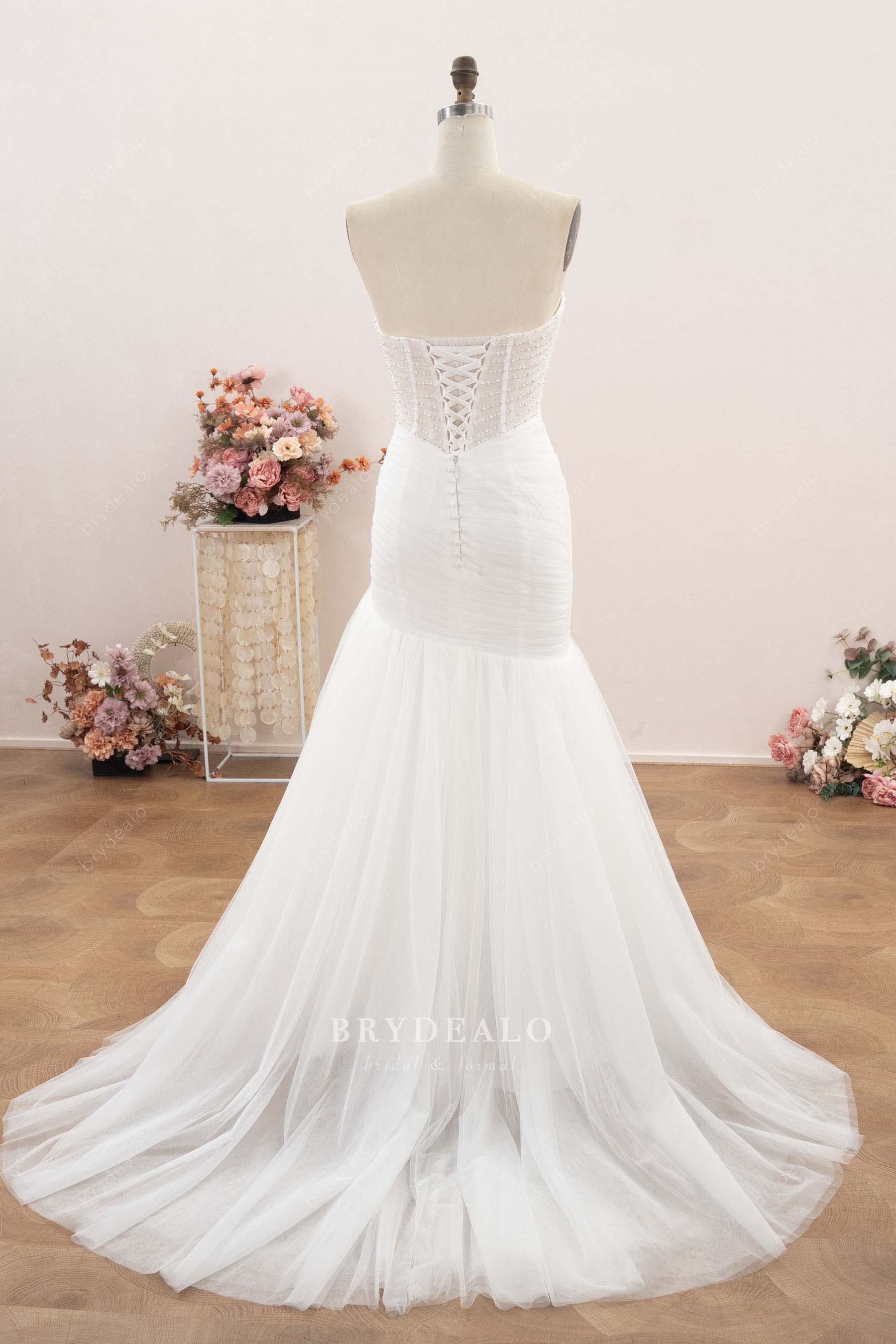 dissymmetrical mermaid court train wedding dress
