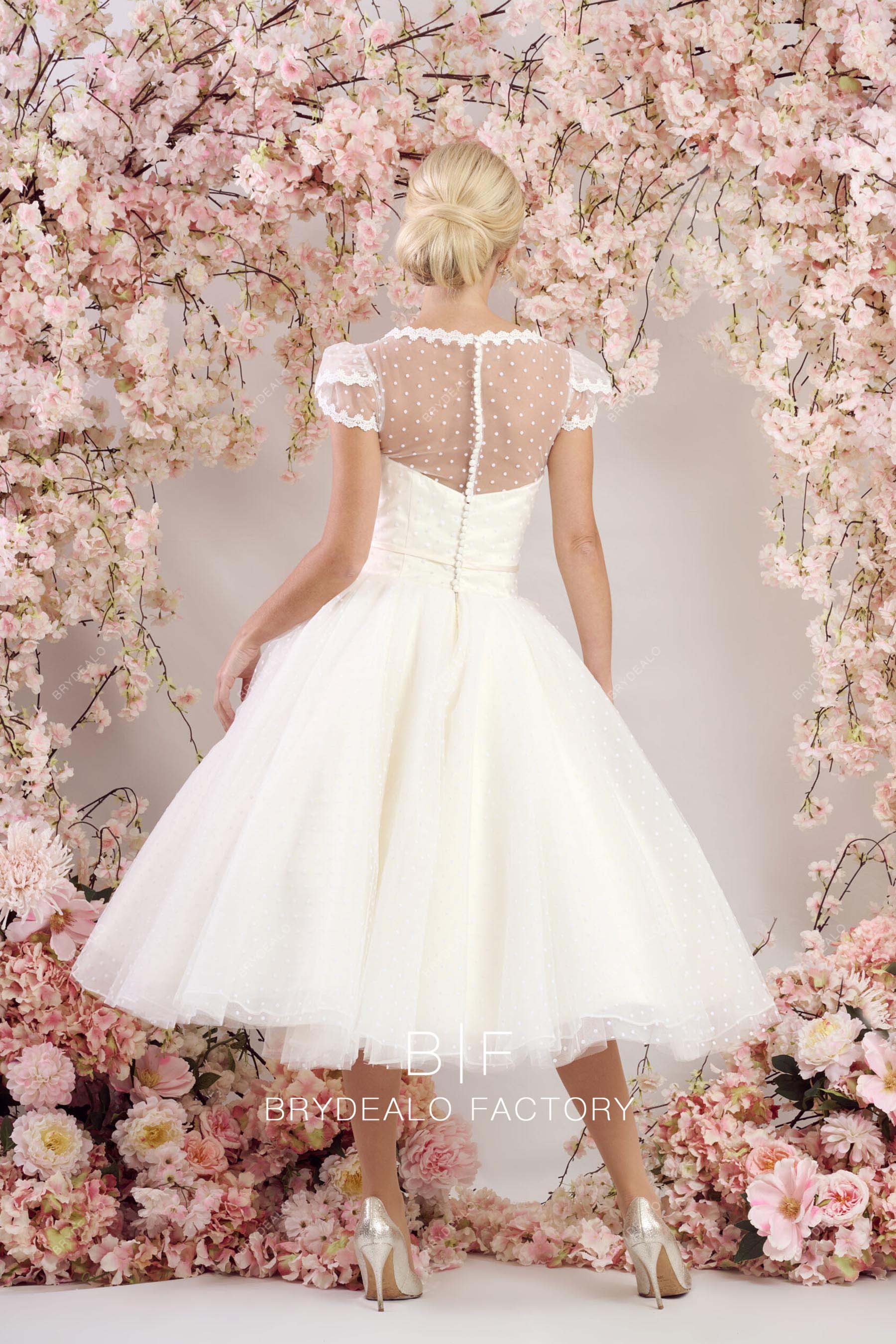 dotted tulle illusion back short wedding dress