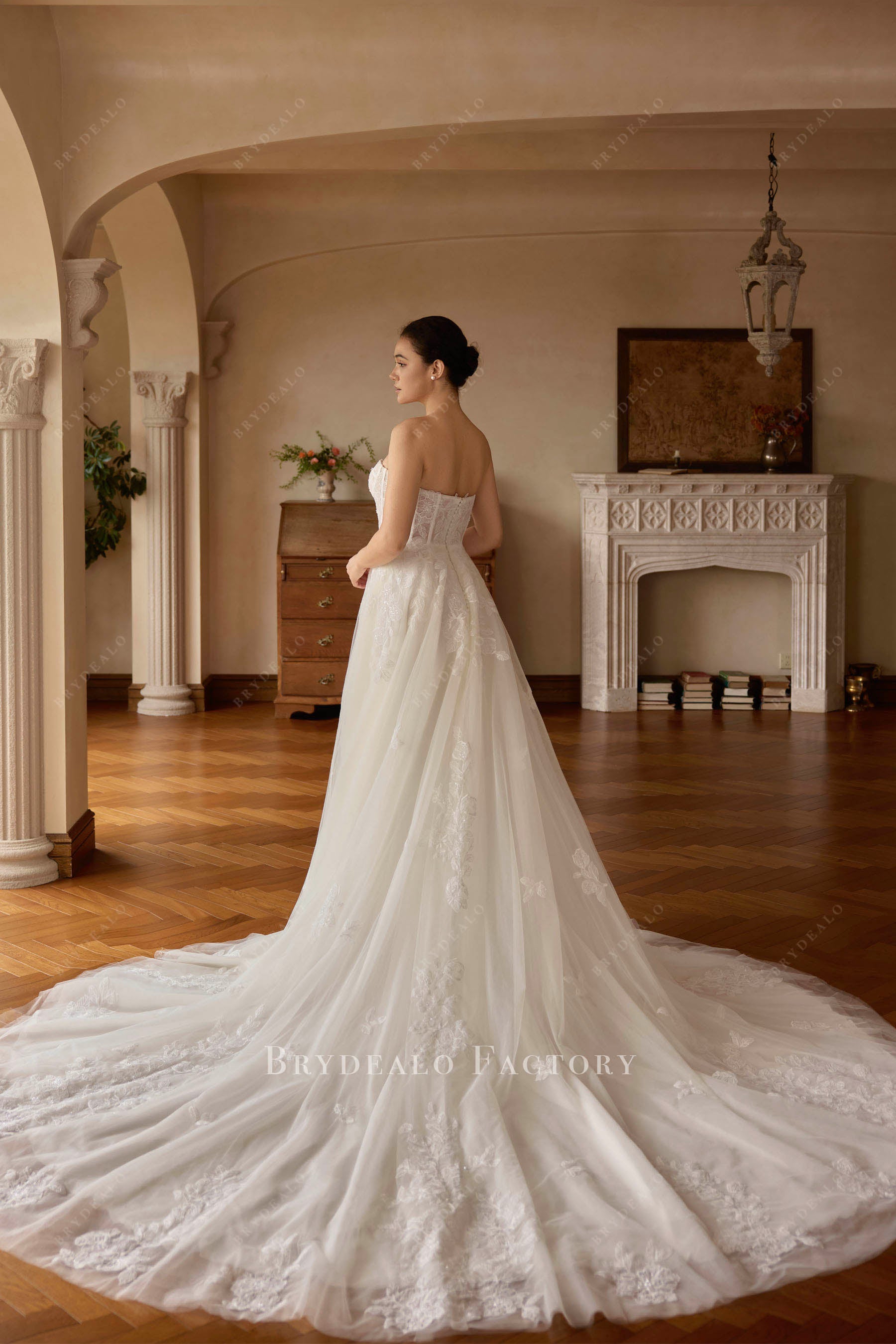 dramatic Cathedral length wedding dress