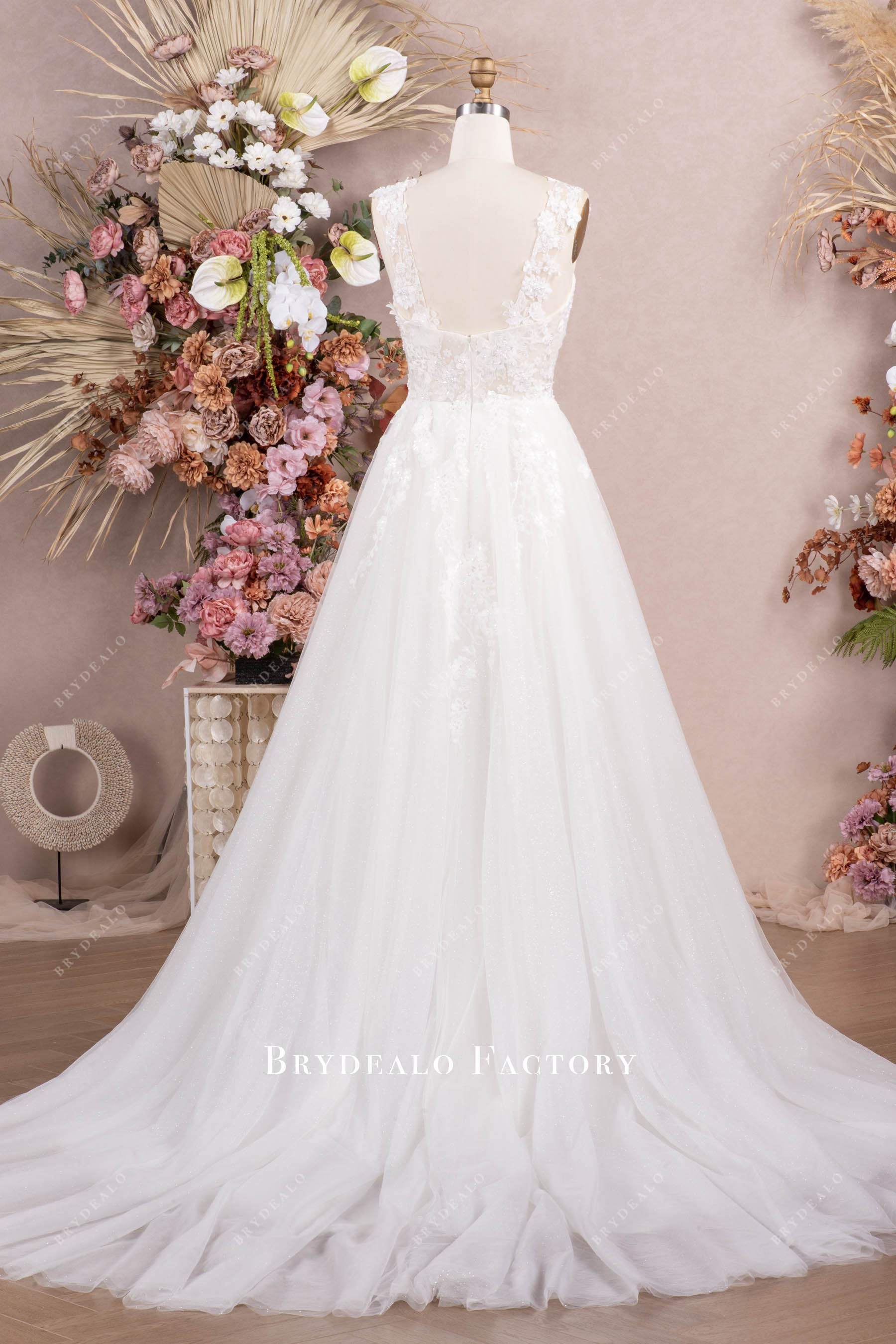 dreamy lace tulle long wedding dress