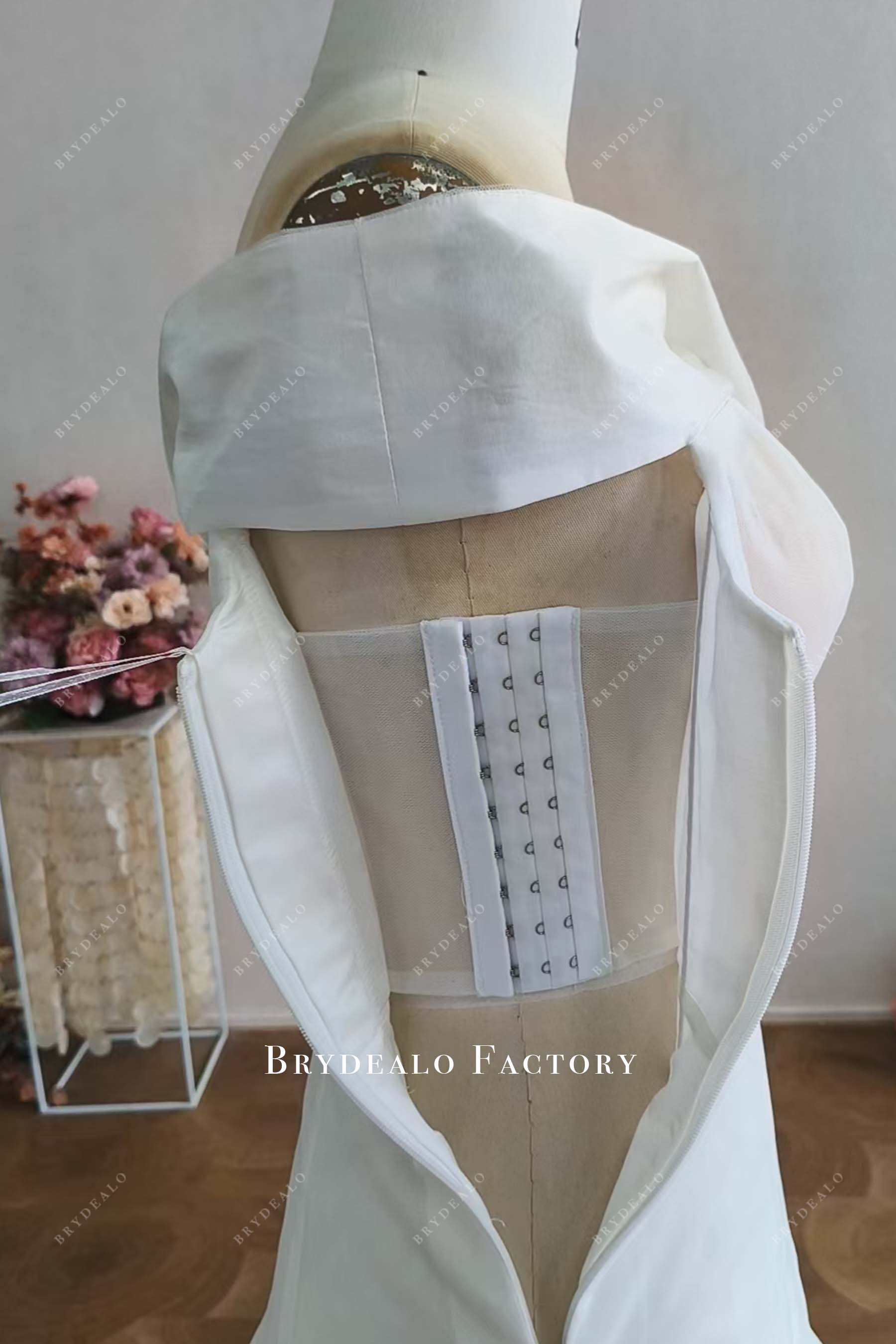 Custom Off Shoulder A-line Tulle Silk Lining Wedding Dress