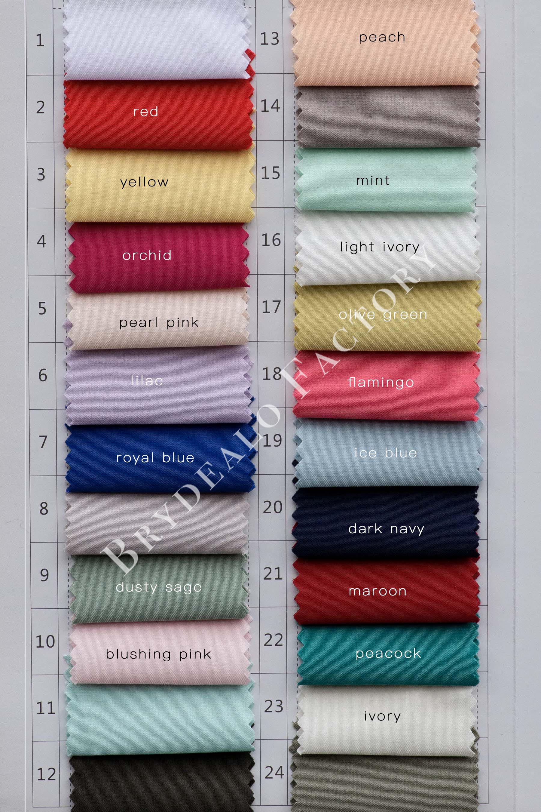 elastic lining fabric color chart