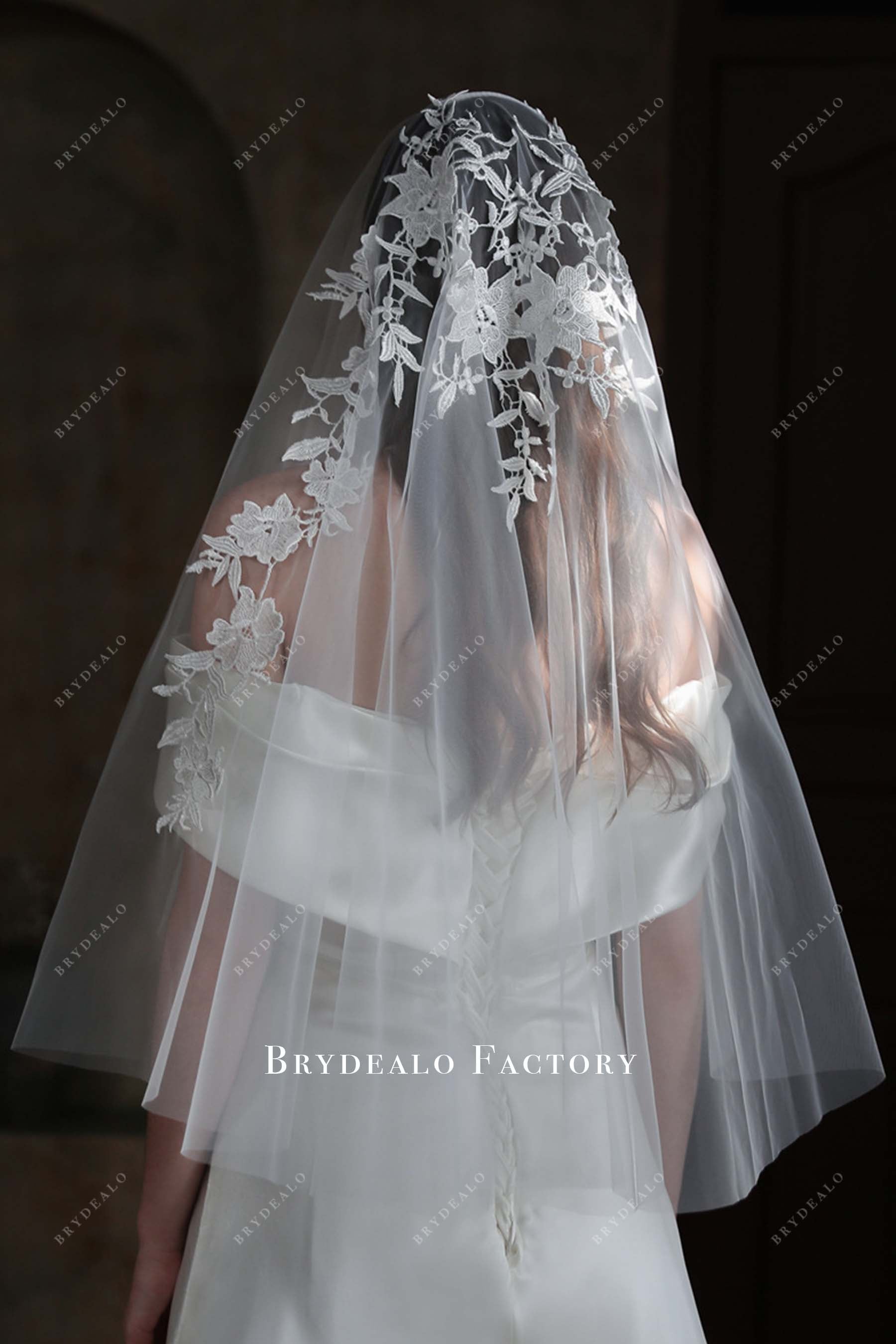 elbow length lace bridal veil