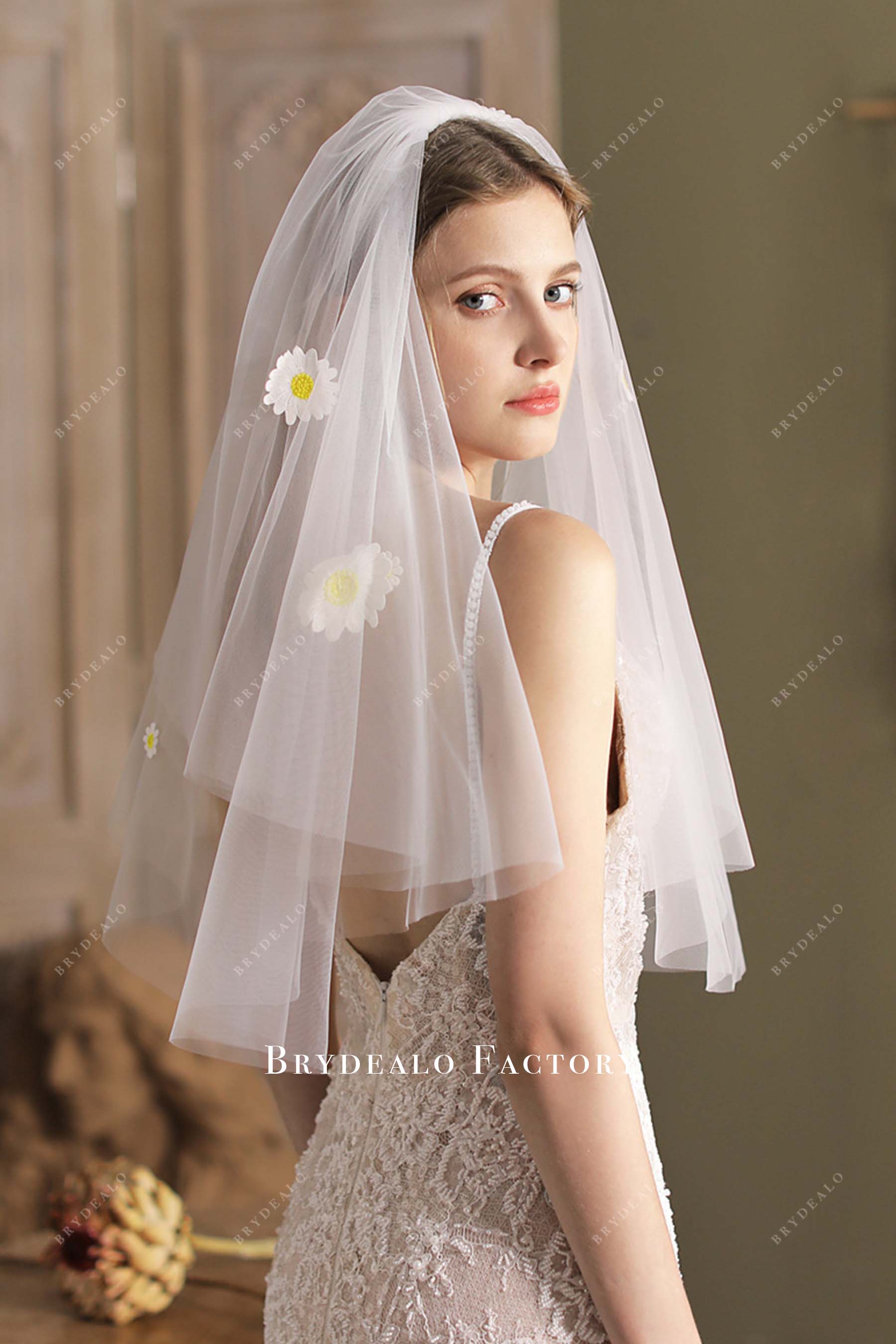 elbow length raw cut bridal veil